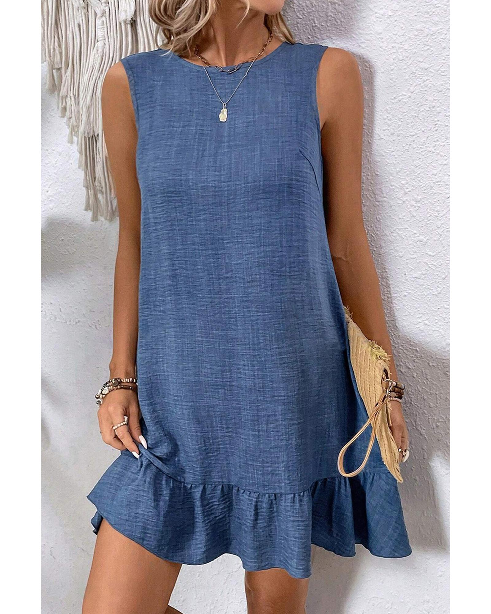 Ashleigh Blue Knot Scoop Back Ruffle Hem Sleeveless Mini Dress - XL 4