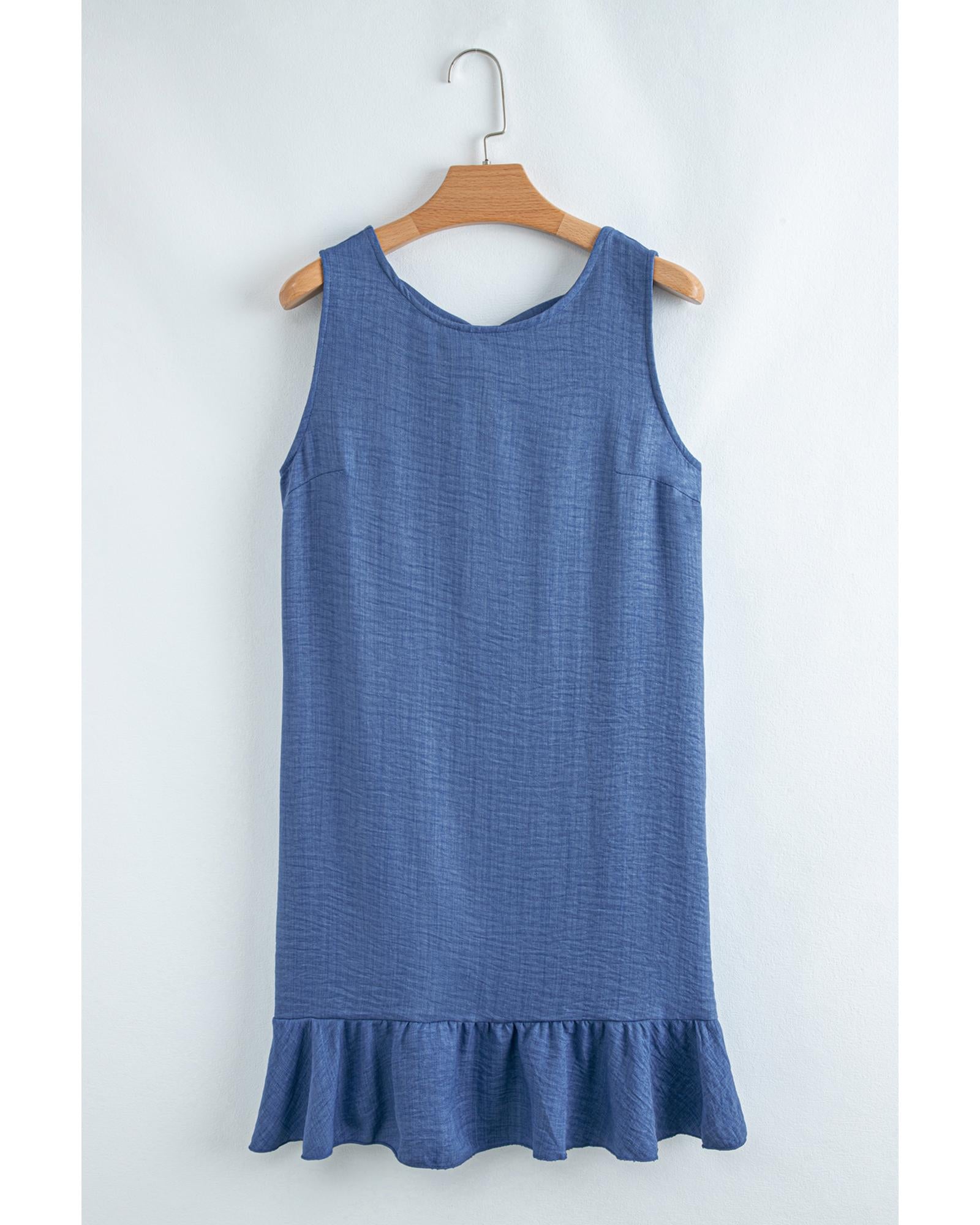 Ashleigh Blue Knot Scoop Back Ruffle Hem Sleeveless Mini Dress - XL 6