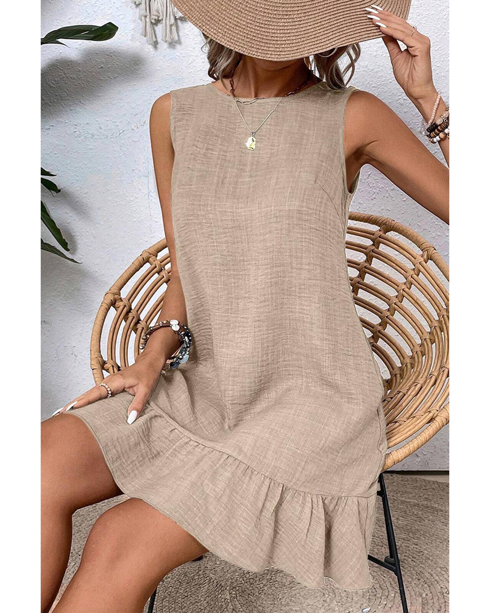 Smoke Gray Knot Scoop Back Ruffle Hem Sleeveless Mini Dress - L 3