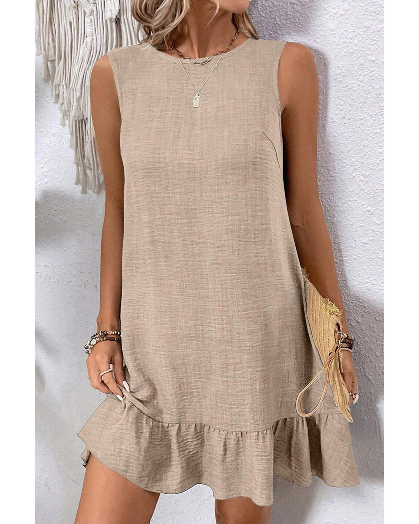 Smoke Gray Knot Scoop Back Ruffle Hem Sleeveless Mini Dress - L 4