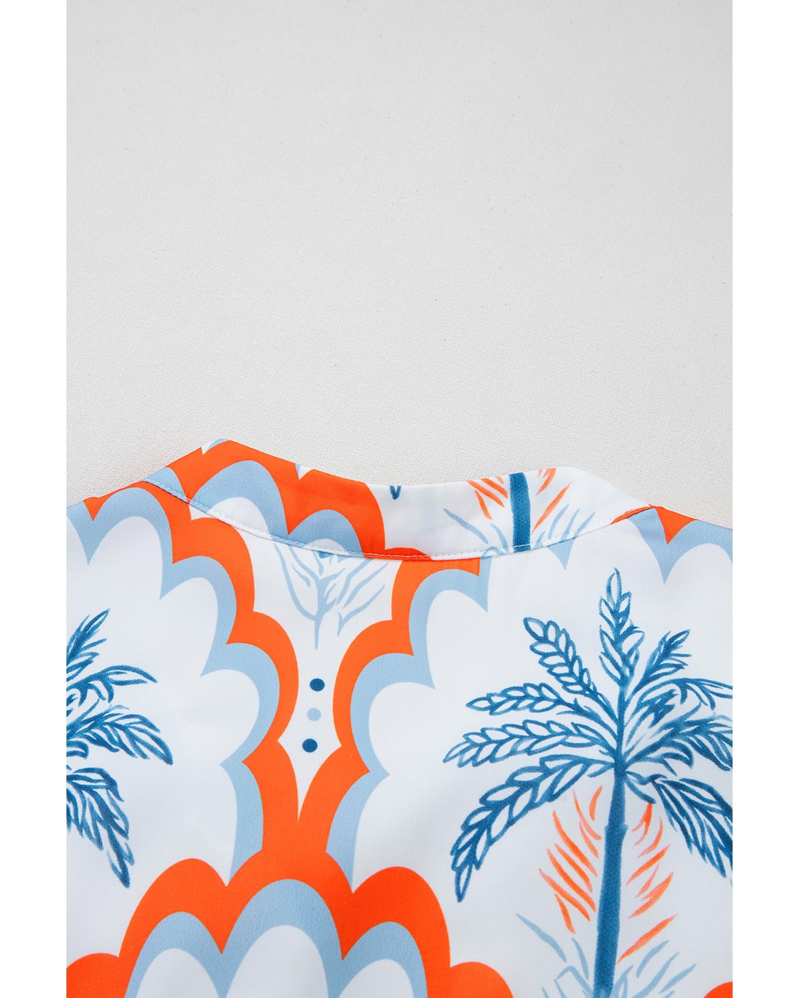 Orange Contrast Palm Tree Printed Short Sleeve Flowy Dress - S 6