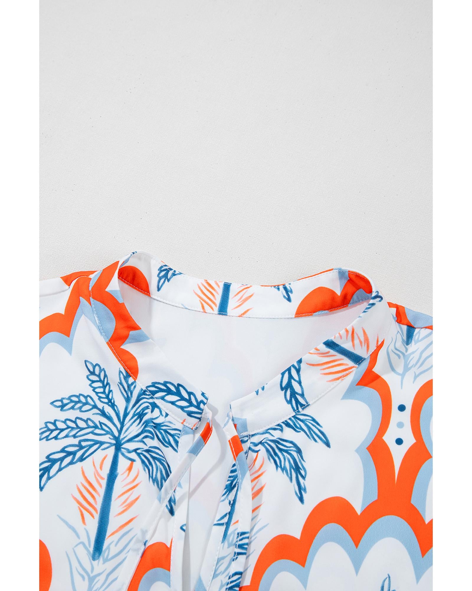 Orange Contrast Palm Tree Printed Short Sleeve Flowy Dress - XL 6