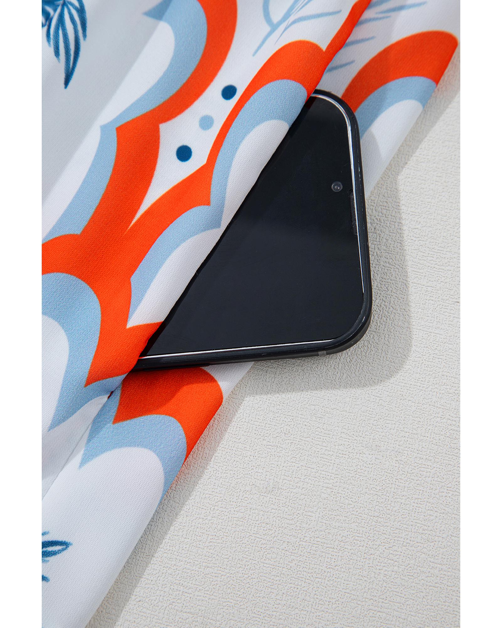 Orange Contrast Palm Tree Printed Short Sleeve Flowy Dress - XL 8