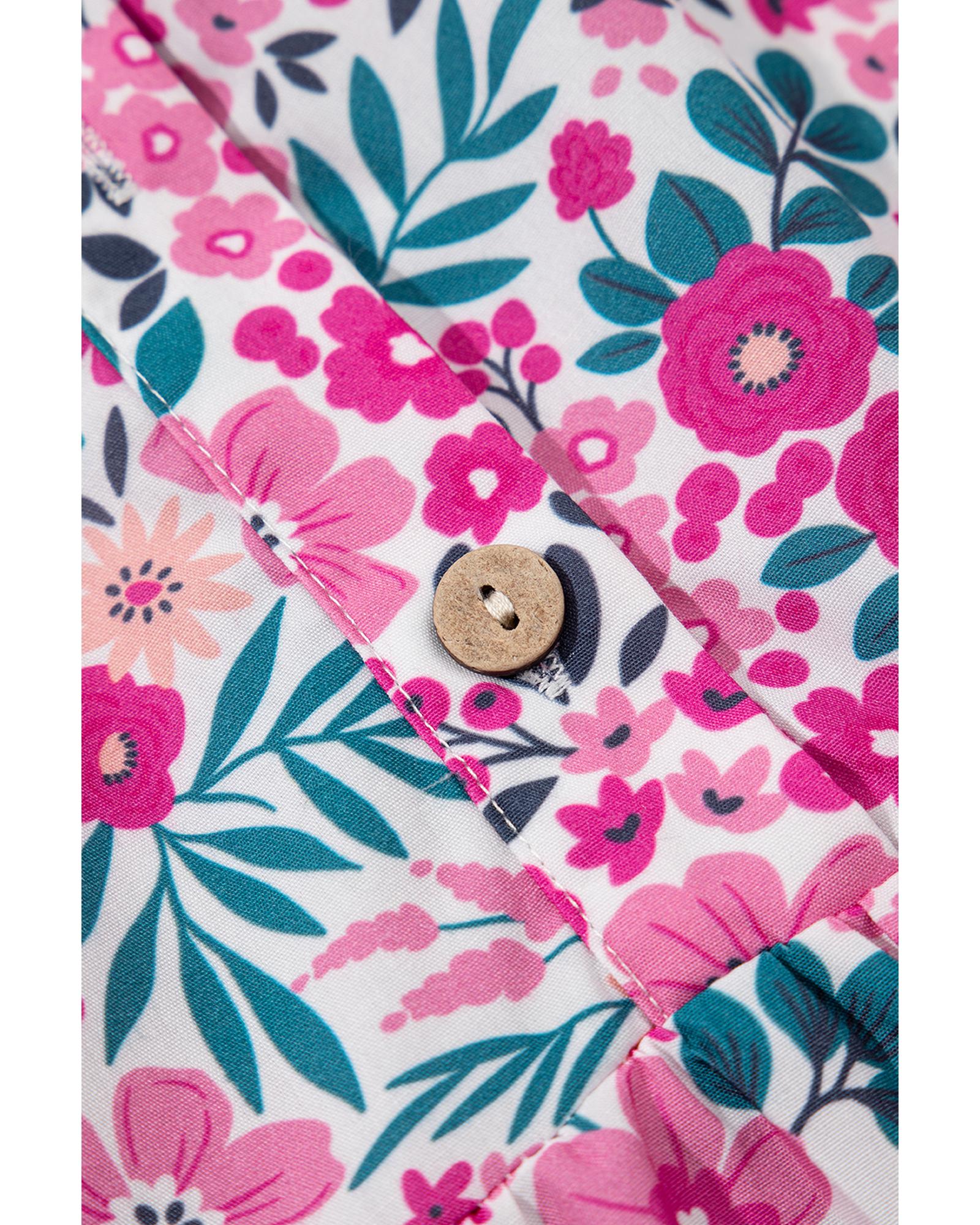 Pink Floral Collared Half Placket Short Sleeve Loose Dress - L 6