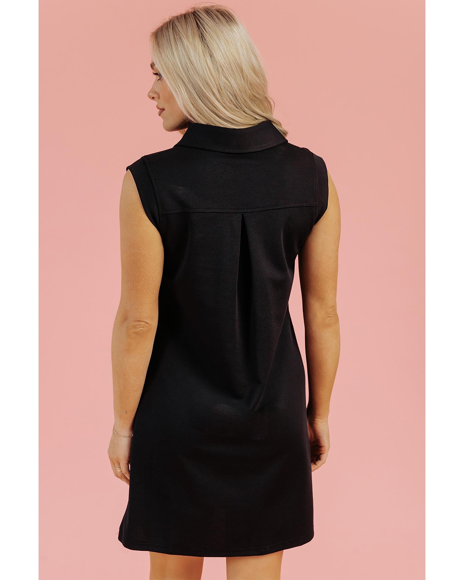 Black Sequin Patched V Neck Collared Mini Dress - XL 5