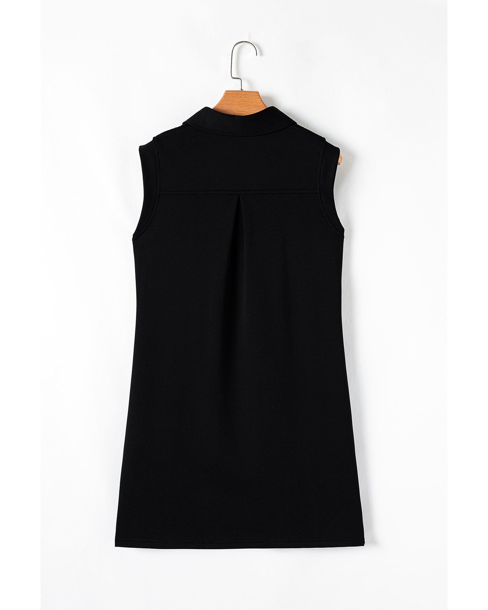 Black Sequin Patched V Neck Collared Mini Dress - XL 7