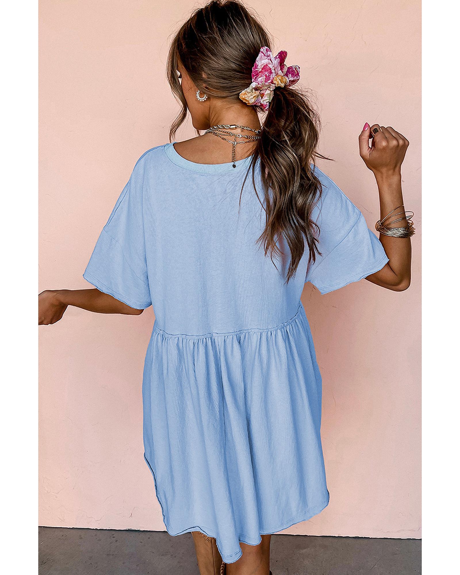 Sky Blue USA Flag Print Short Sleeve High Waist Babydoll Dress - S 3