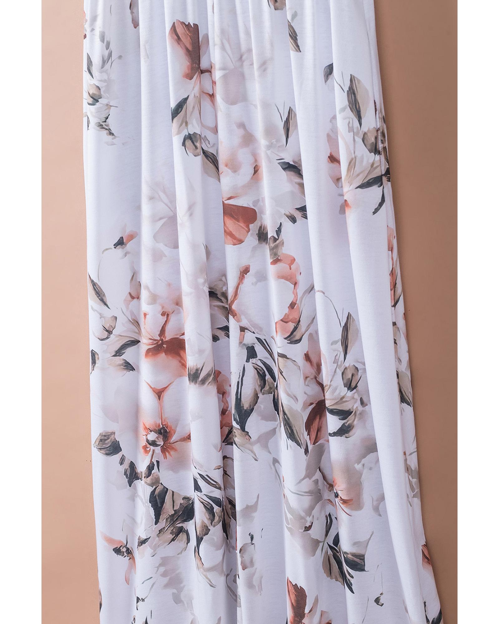 Azura Exchange White Striped Floral Print Sleeveless Maxi Dress with Pocket - S 6