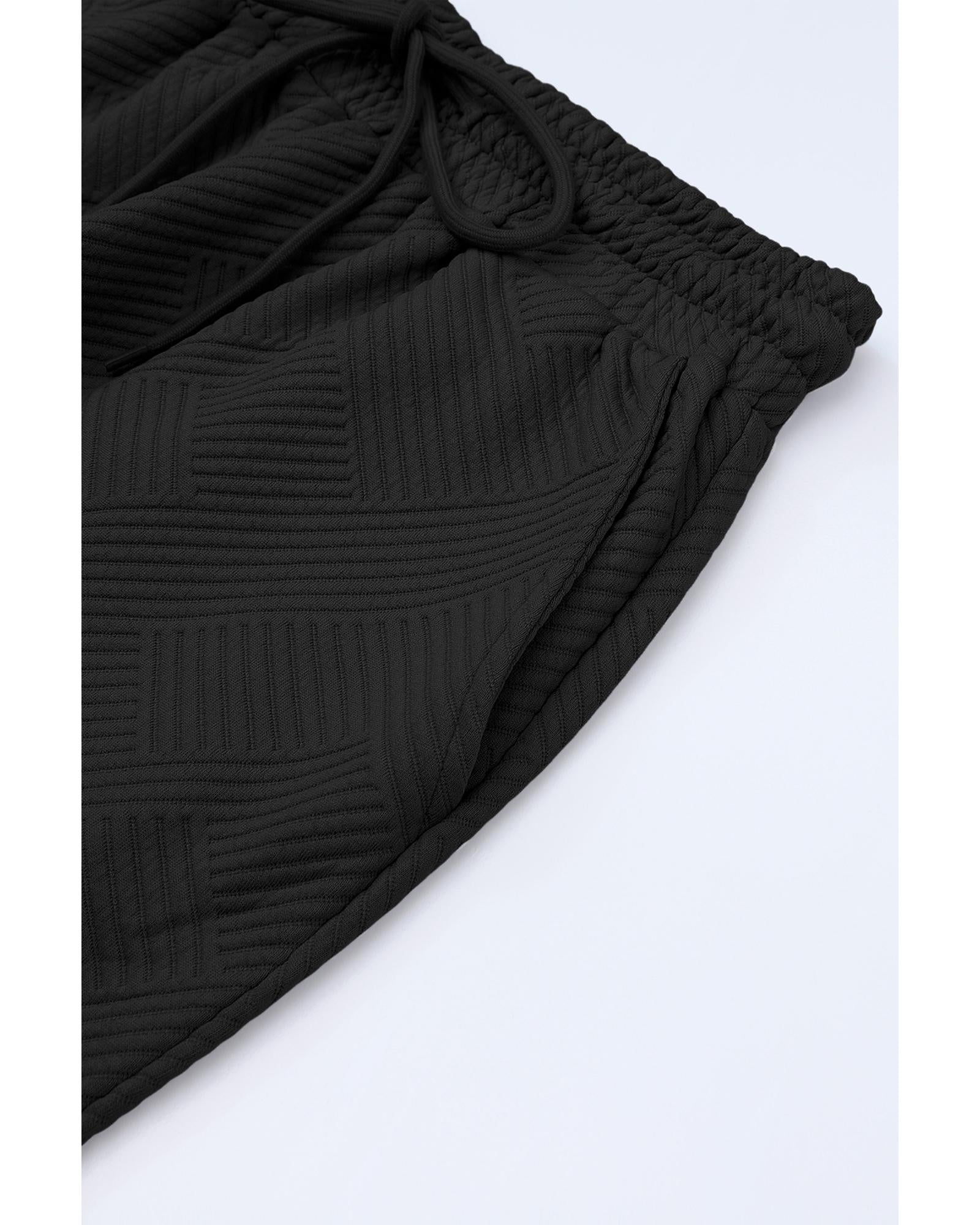 Black Textured Loose Fit T Shirt and Drawstring Pants Set - L 6