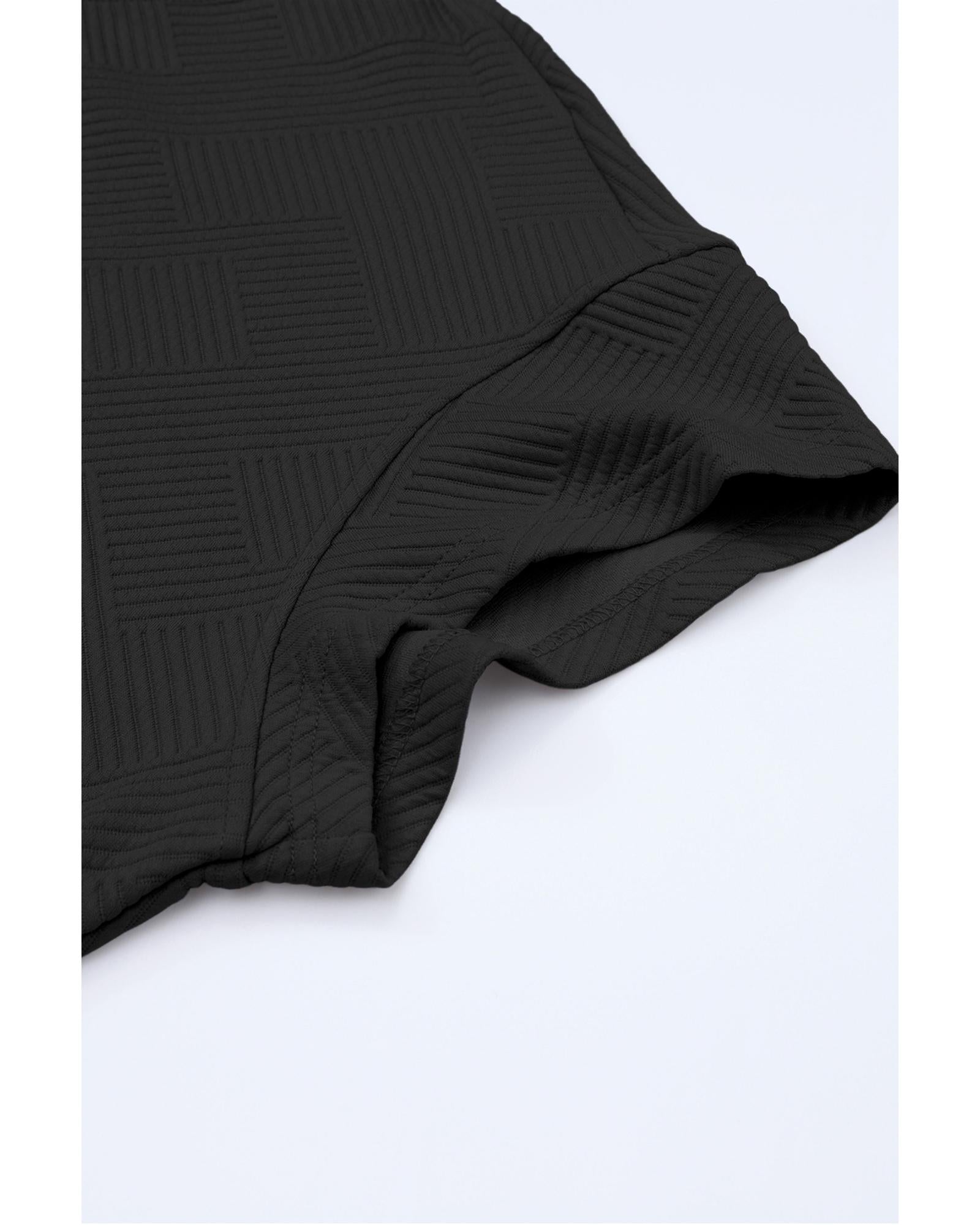 Black Textured Loose Fit T Shirt and Drawstring Pants Set - S 6