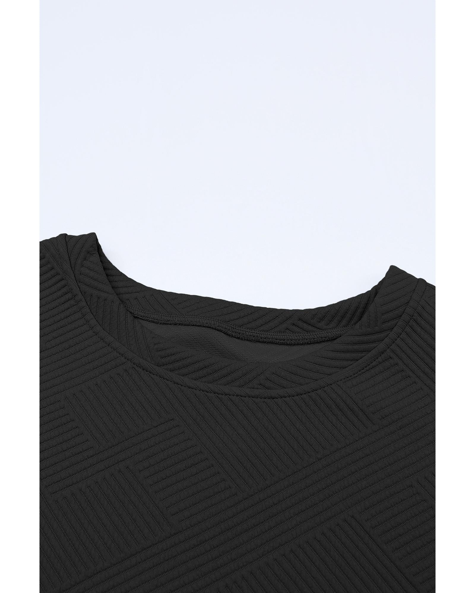 Black Textured Loose Fit T Shirt and Drawstring Pants Set - XL 7