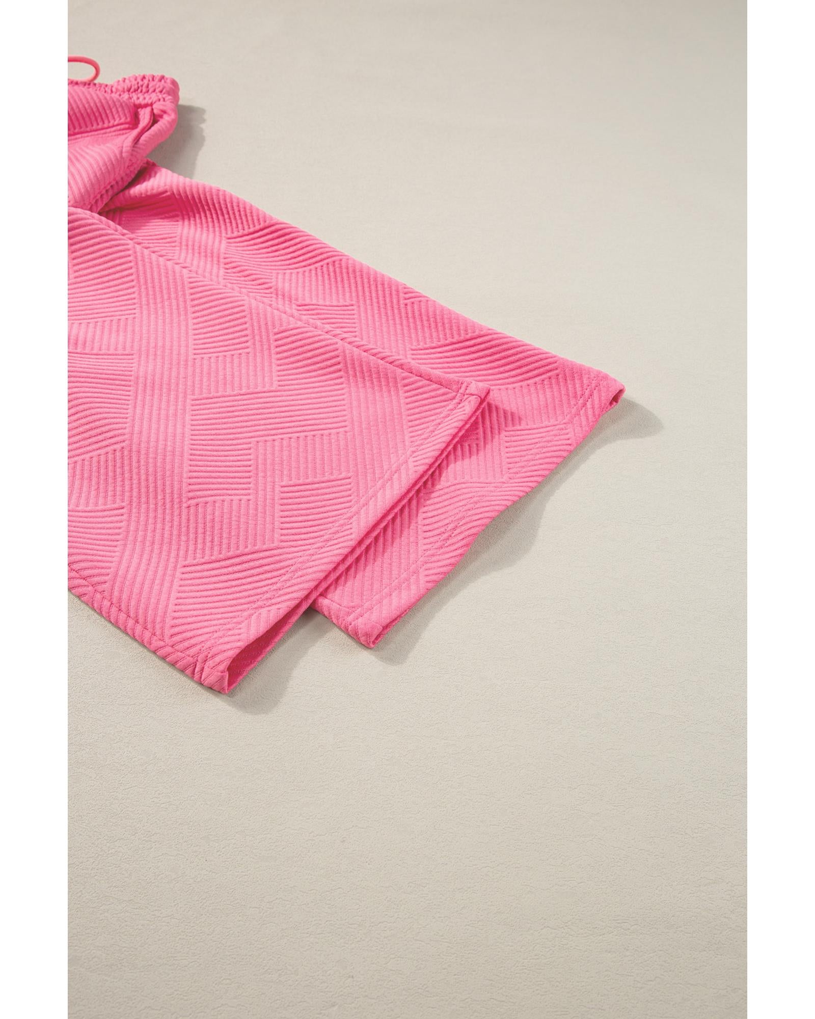 Strawberry Pink Textured Loose Fit T Shirt and Drawstring Pants Set - M 4