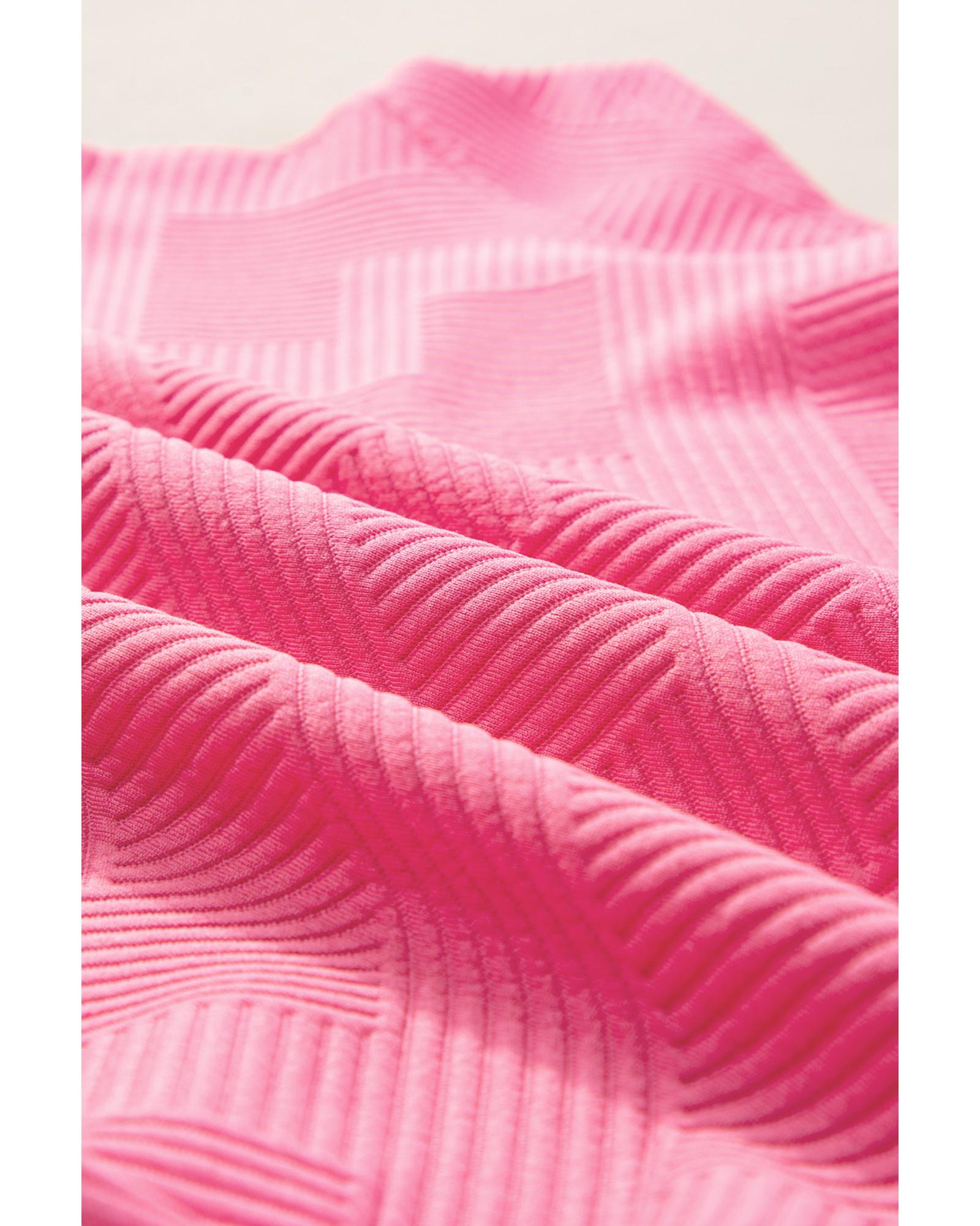 Strawberry Pink Textured Loose Fit T Shirt and Drawstring Pants Set - M 6