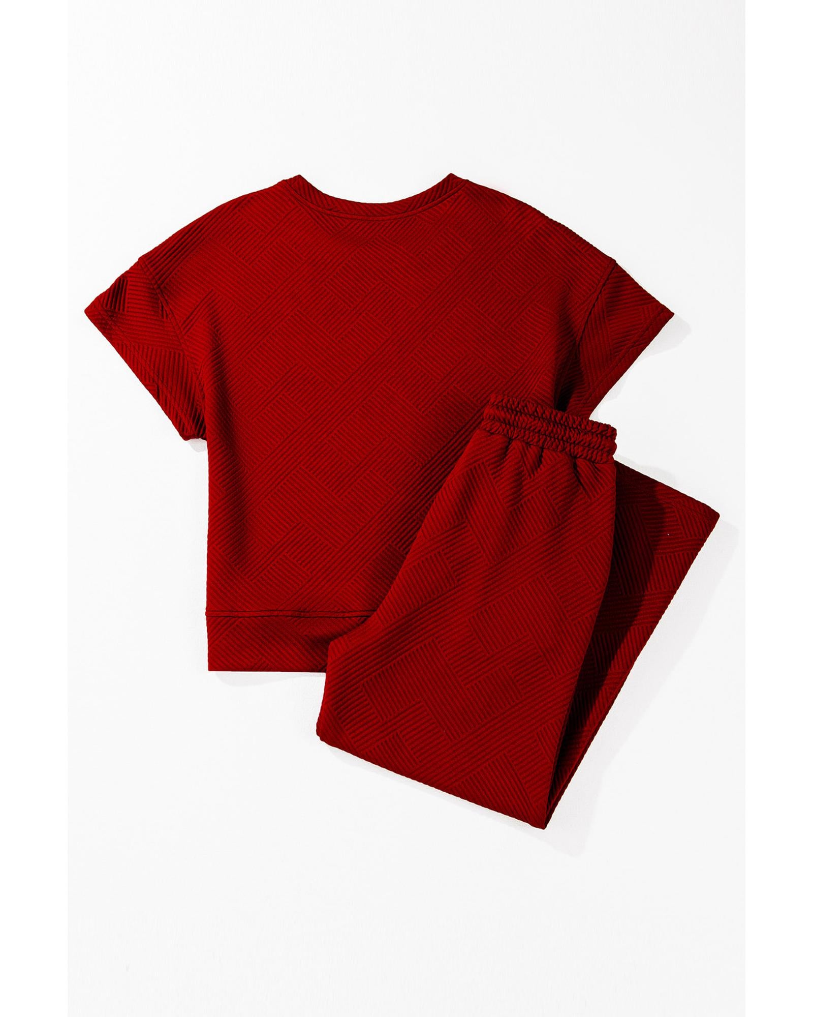 Red Dahlia Textured Loose Fit T Shirt and Drawstring Pants Set - L 5