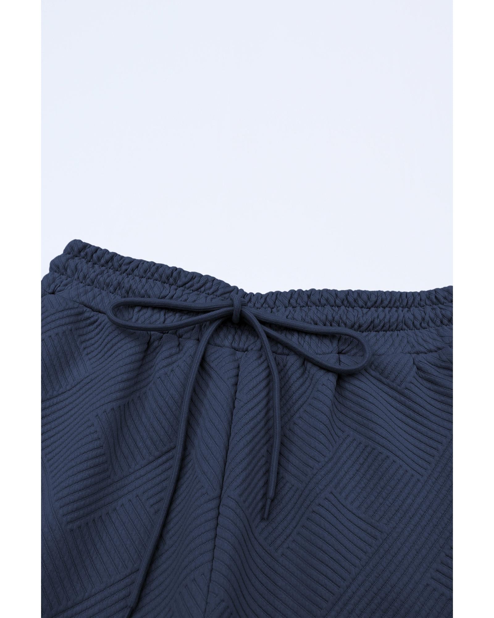 Navy Blue Textured Loose Fit T Shirt and Drawstring Pants Set - 2XL 7
