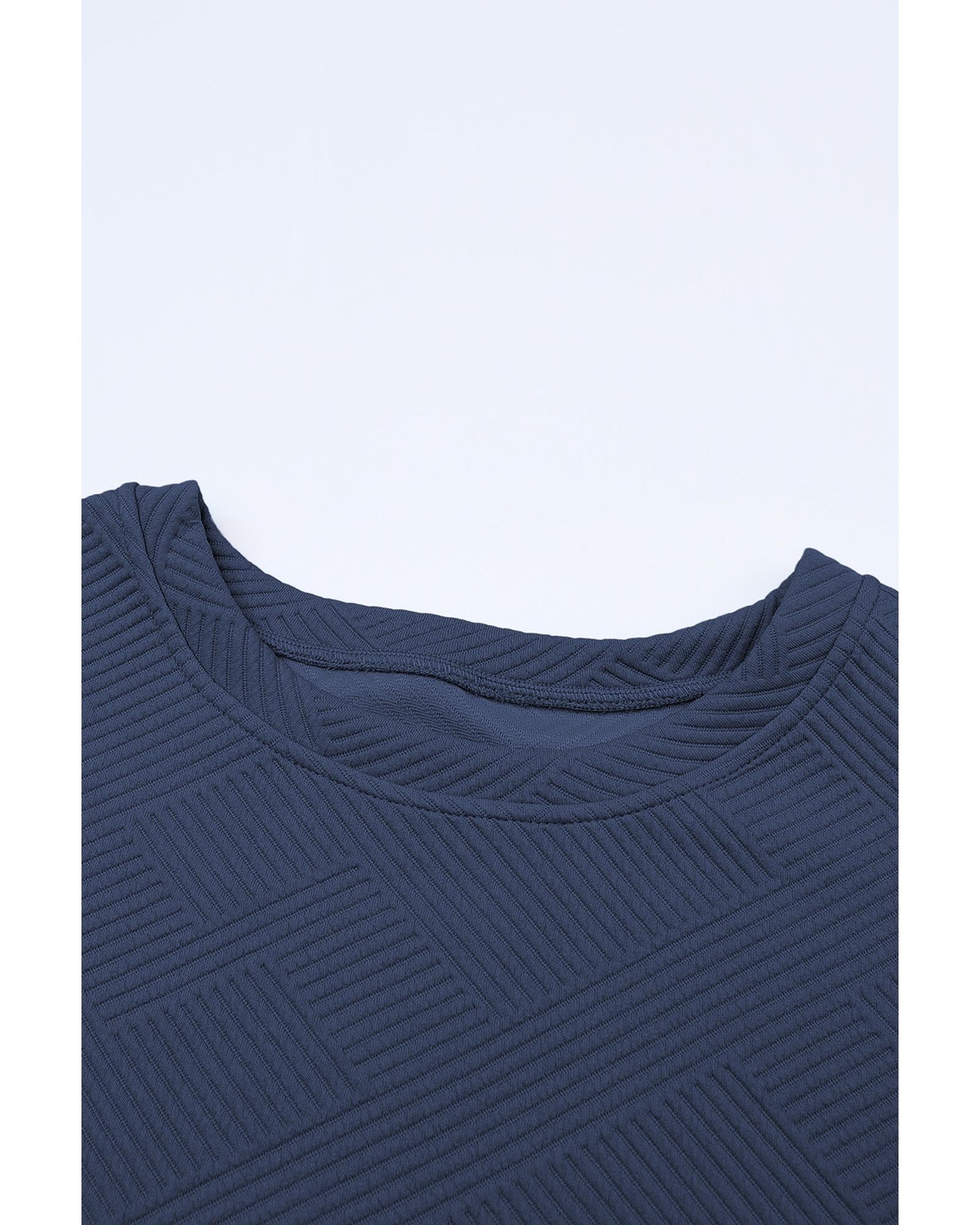 Navy Blue Textured Loose Fit T Shirt and Drawstring Pants Set - XL 4