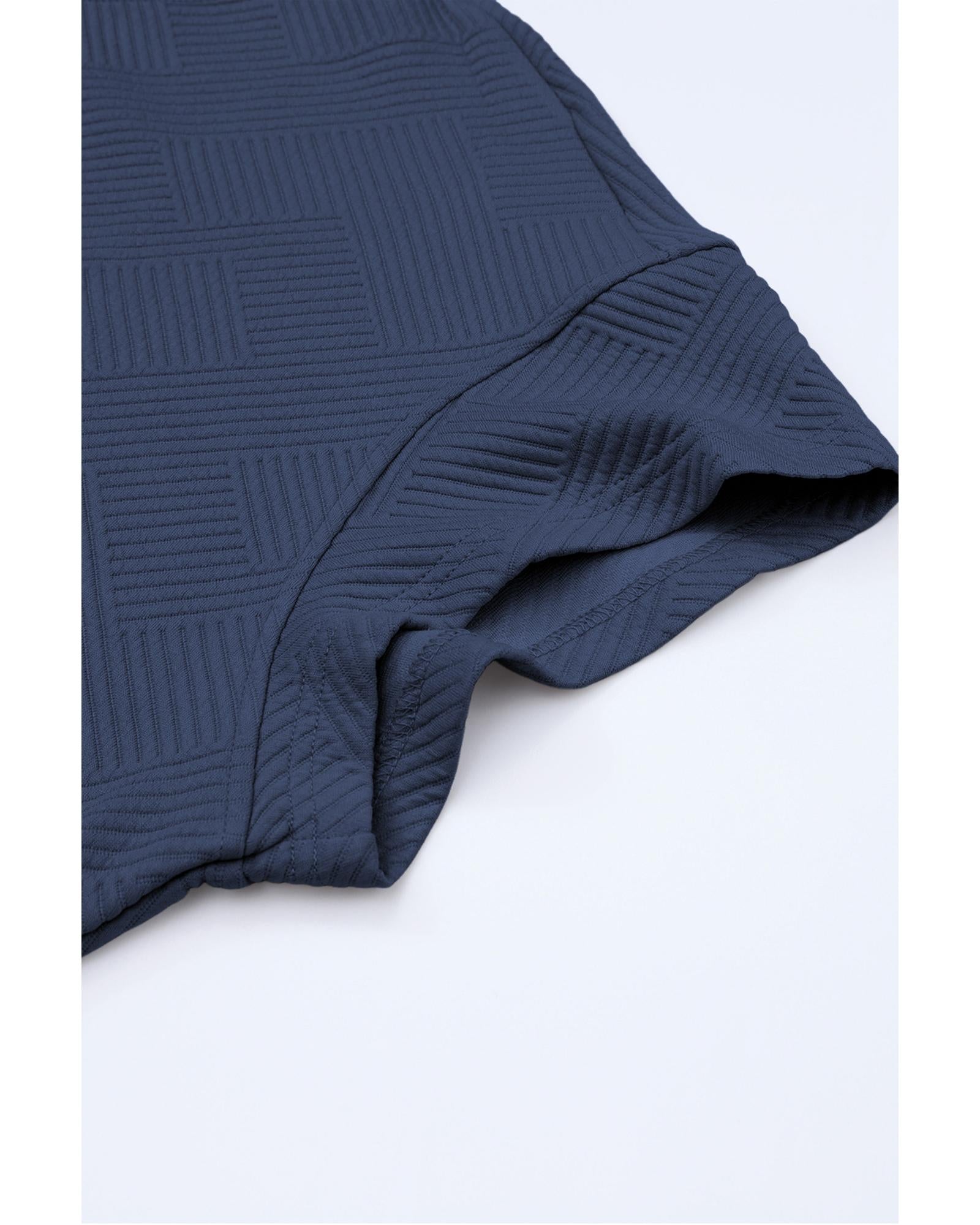 Navy Blue Textured Loose Fit T Shirt and Drawstring Pants Set - XL 6