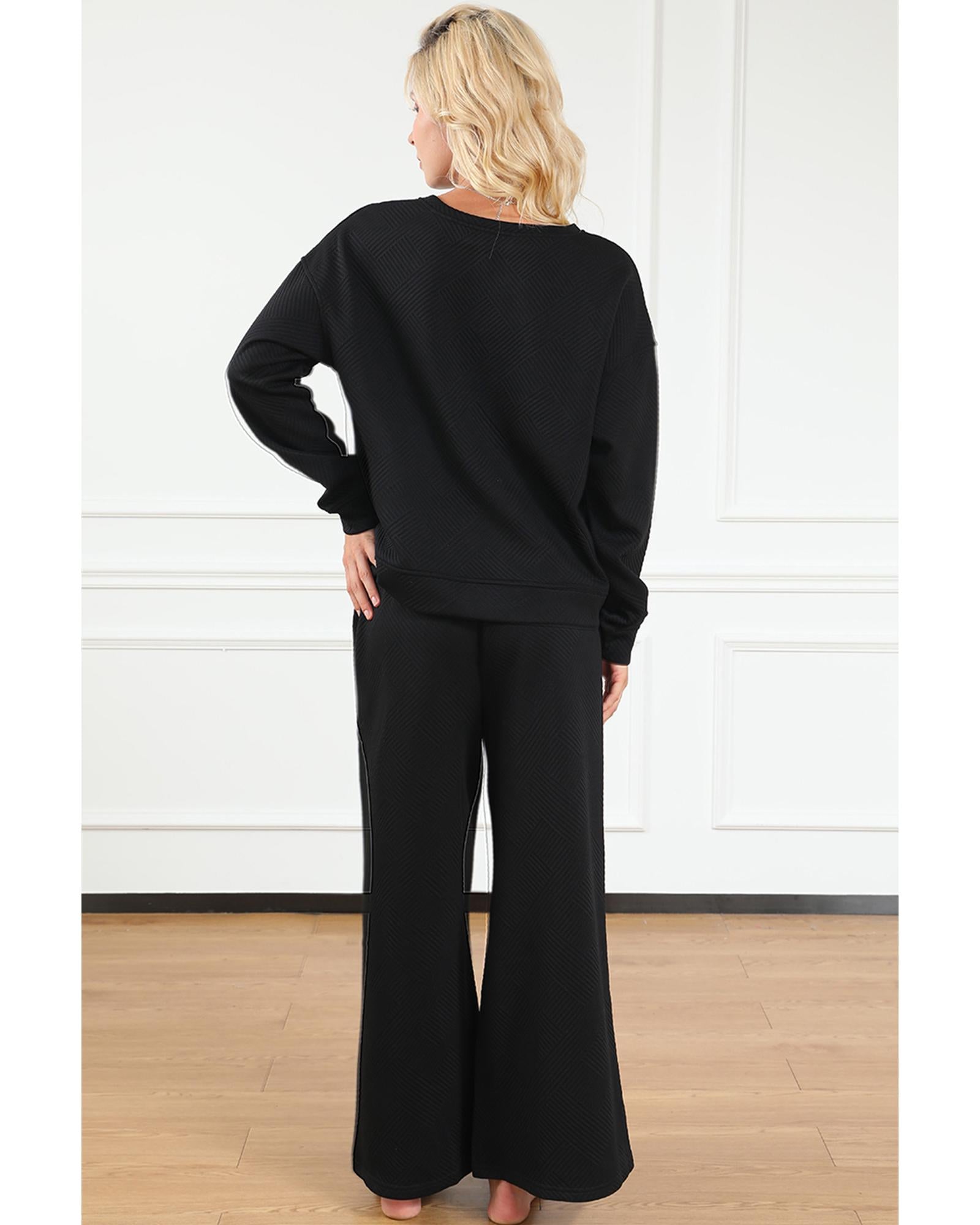 Black Ultra Loose Textured 2pcs Slouchy Outfit - 2XL 7