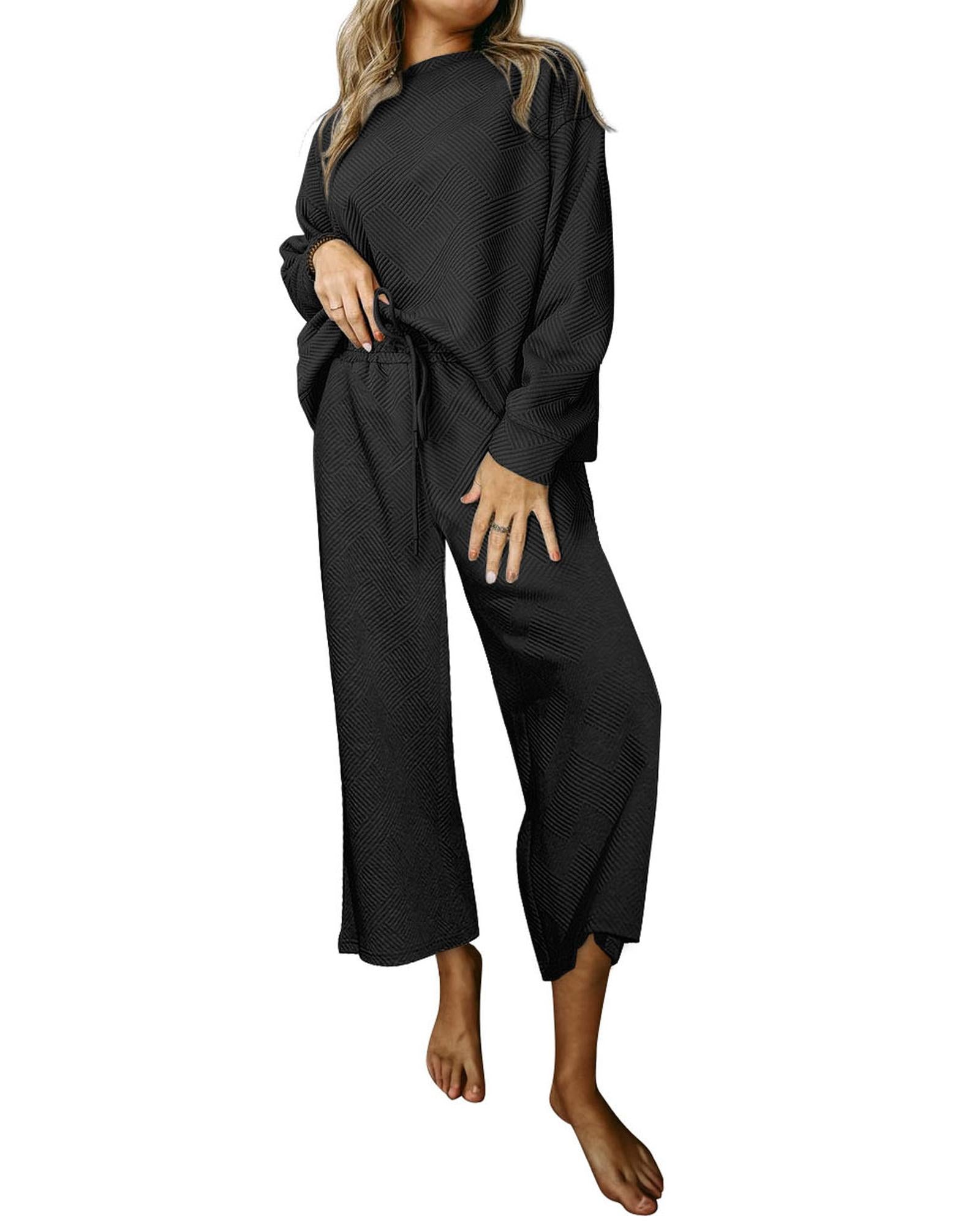 Black Ultra Loose Textured 2pcs Slouchy Outfit - M