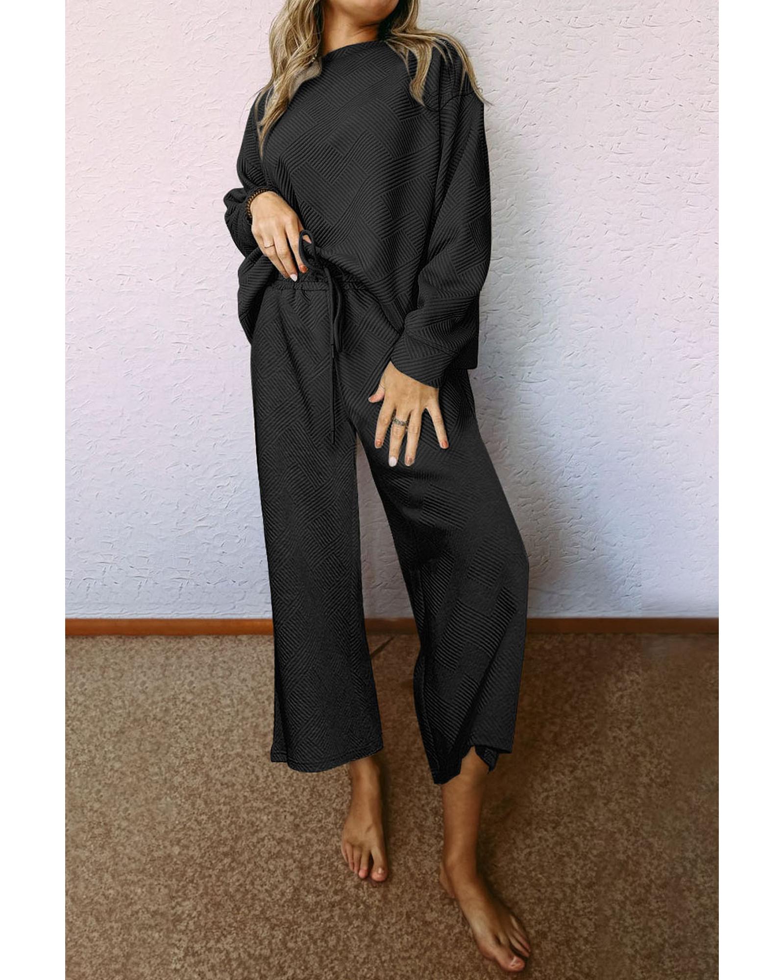 Black Ultra Loose Textured 2pcs Slouchy Outfit - M 4