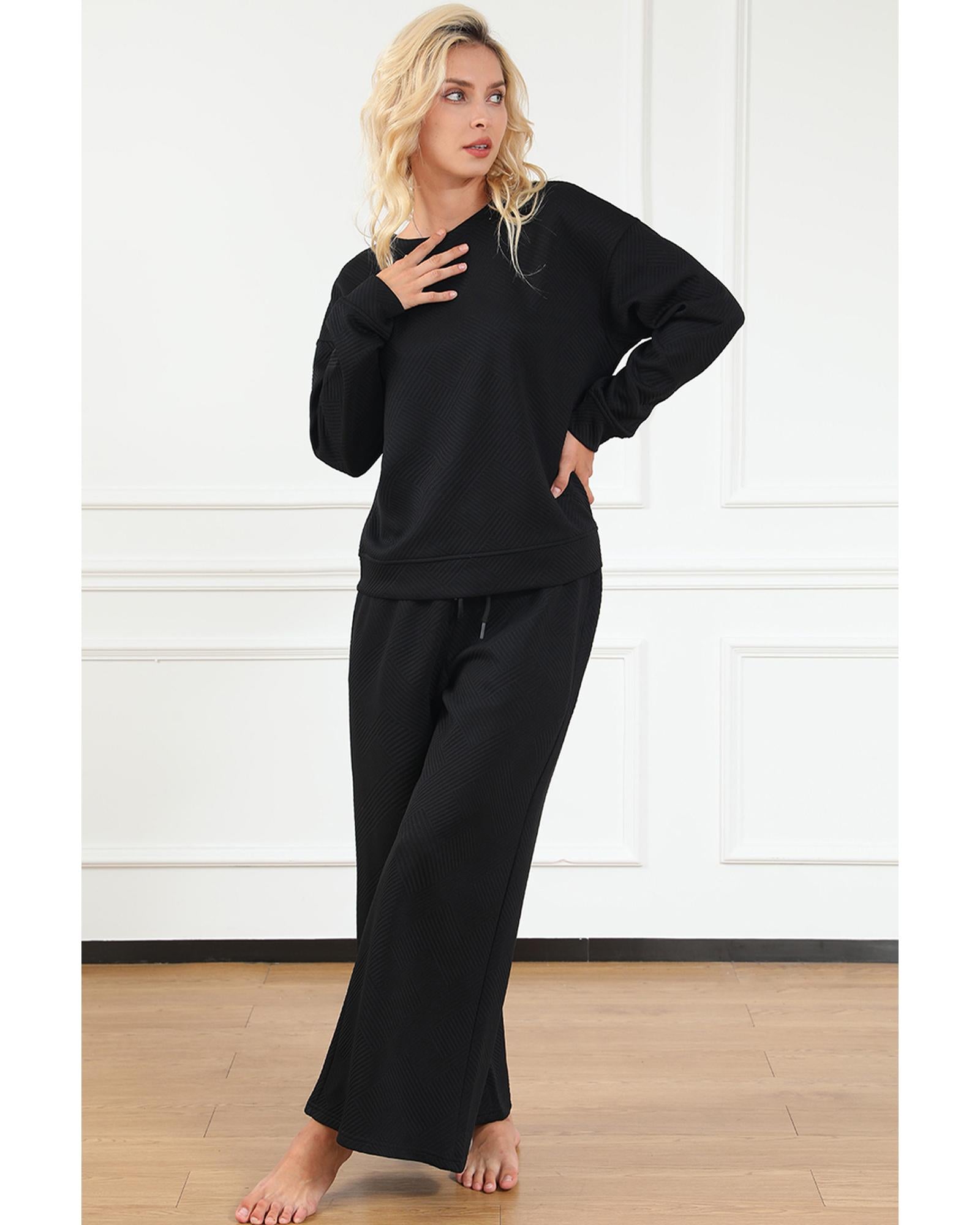 Black Ultra Loose Textured 2pcs Slouchy Outfit - M 6