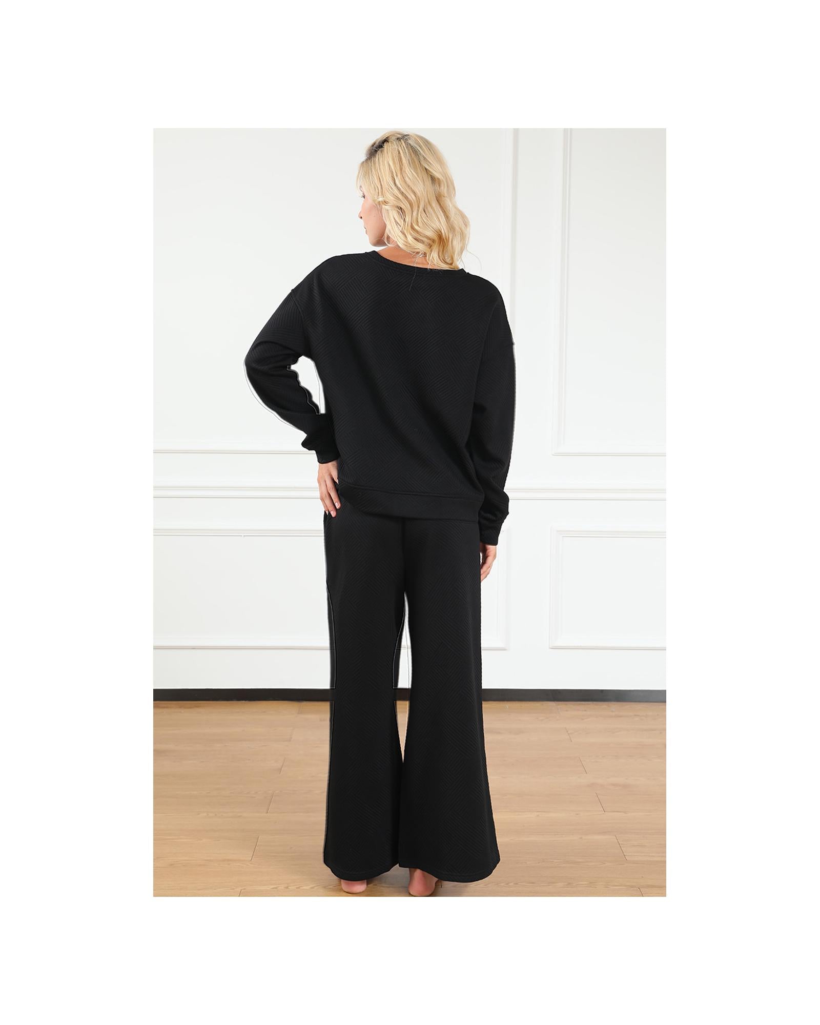 Black Ultra Loose Textured 2pcs Slouchy Outfit - M 7