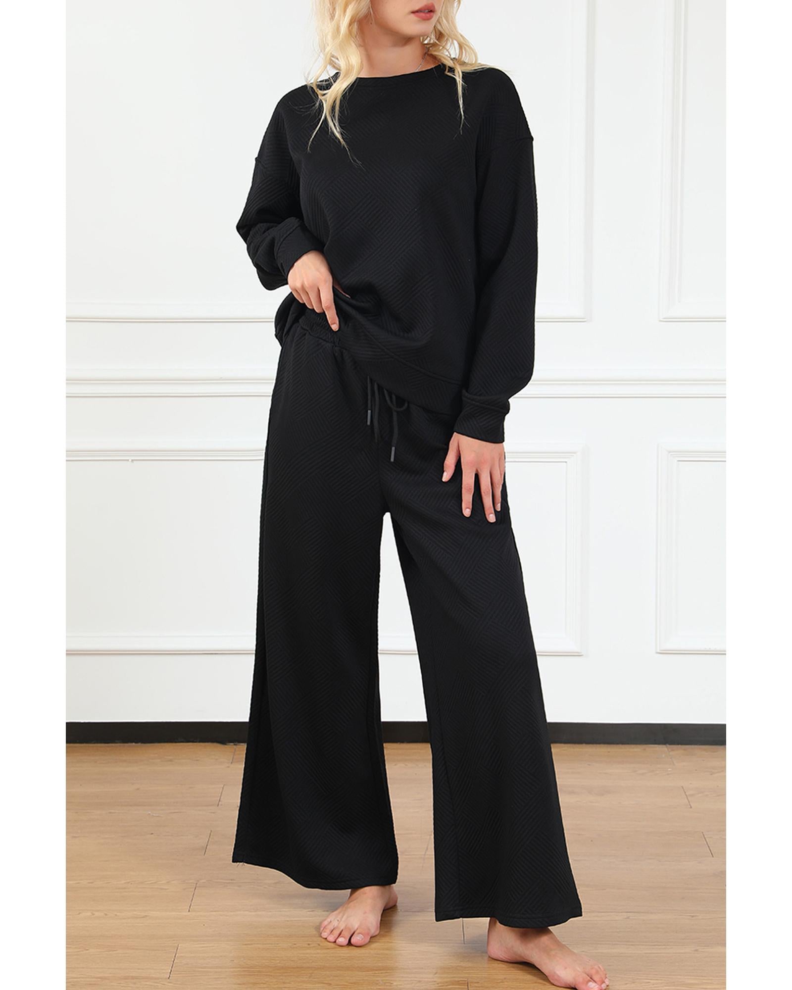 Black Ultra Loose Textured 2pcs Slouchy Outfit - M 8