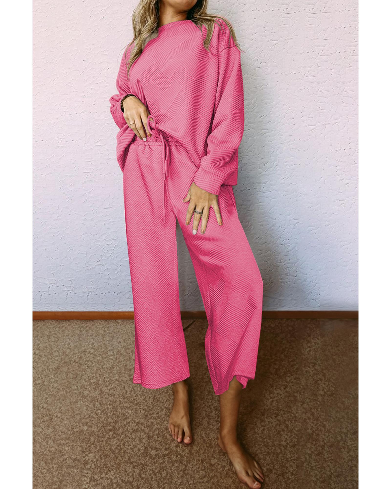 Strawberry Pink Ultra Loose Textured 2pcs Slouchy Outfit - M 4