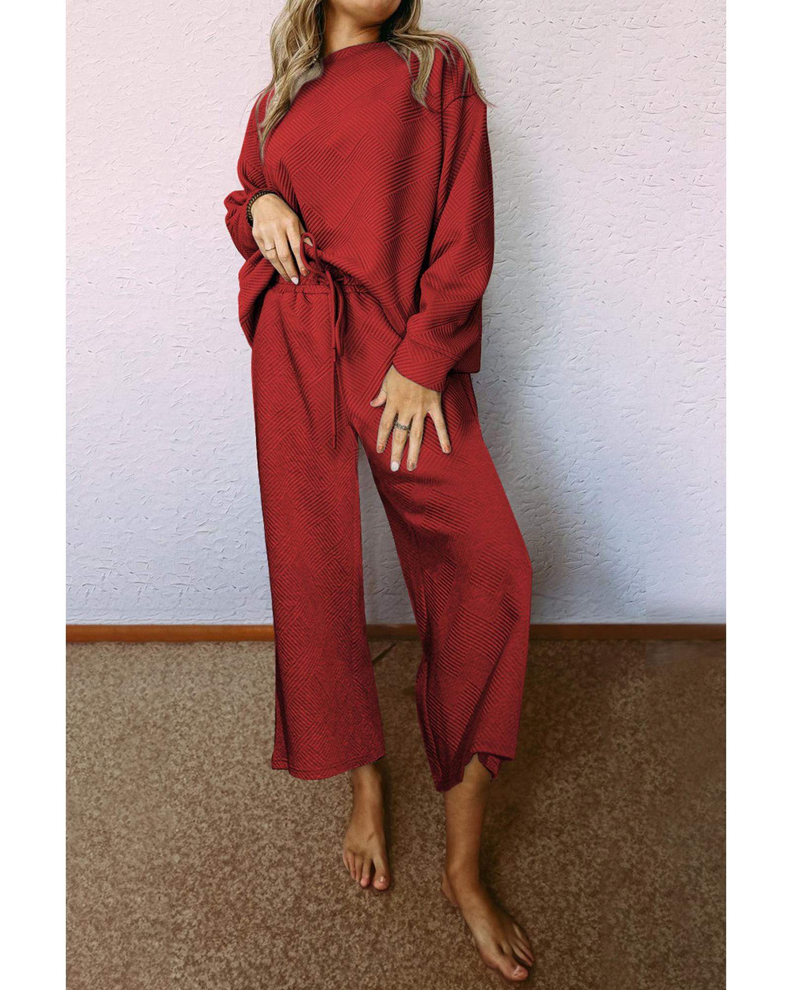 Red Dahlia Ultra Loose Textured 2pcs Slouchy Outfit - XL