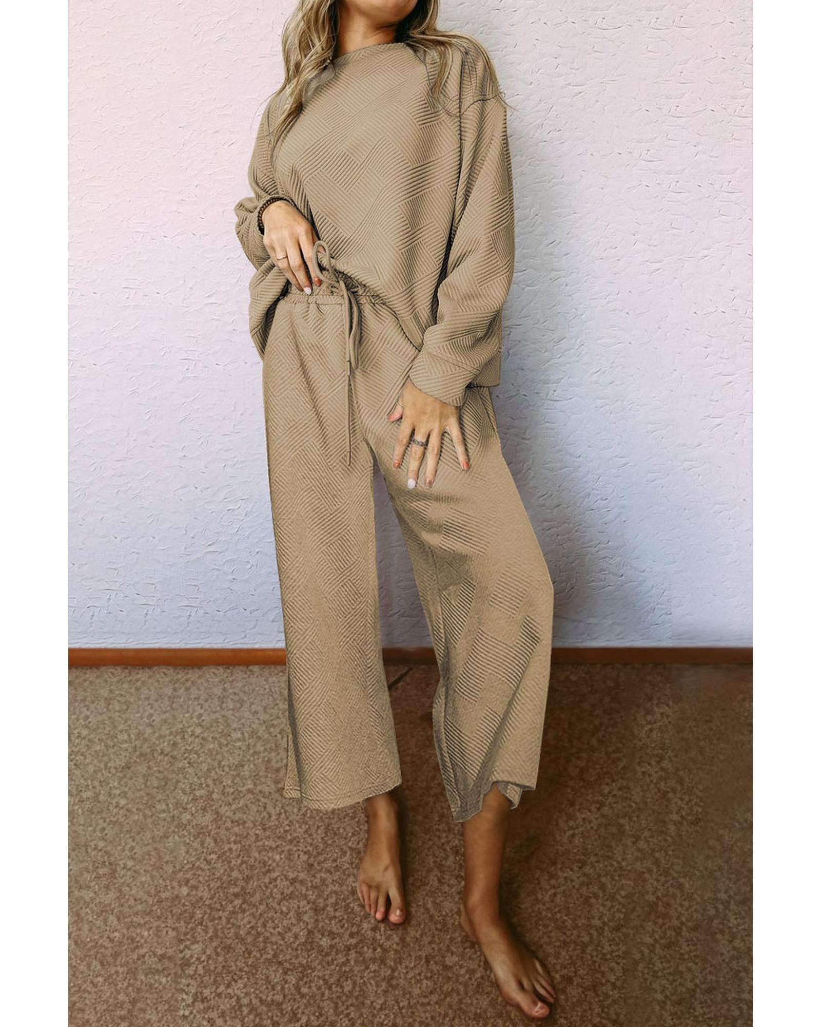 Khaki Ultra Loose Textured 2pcs Slouchy Outfit - S 8