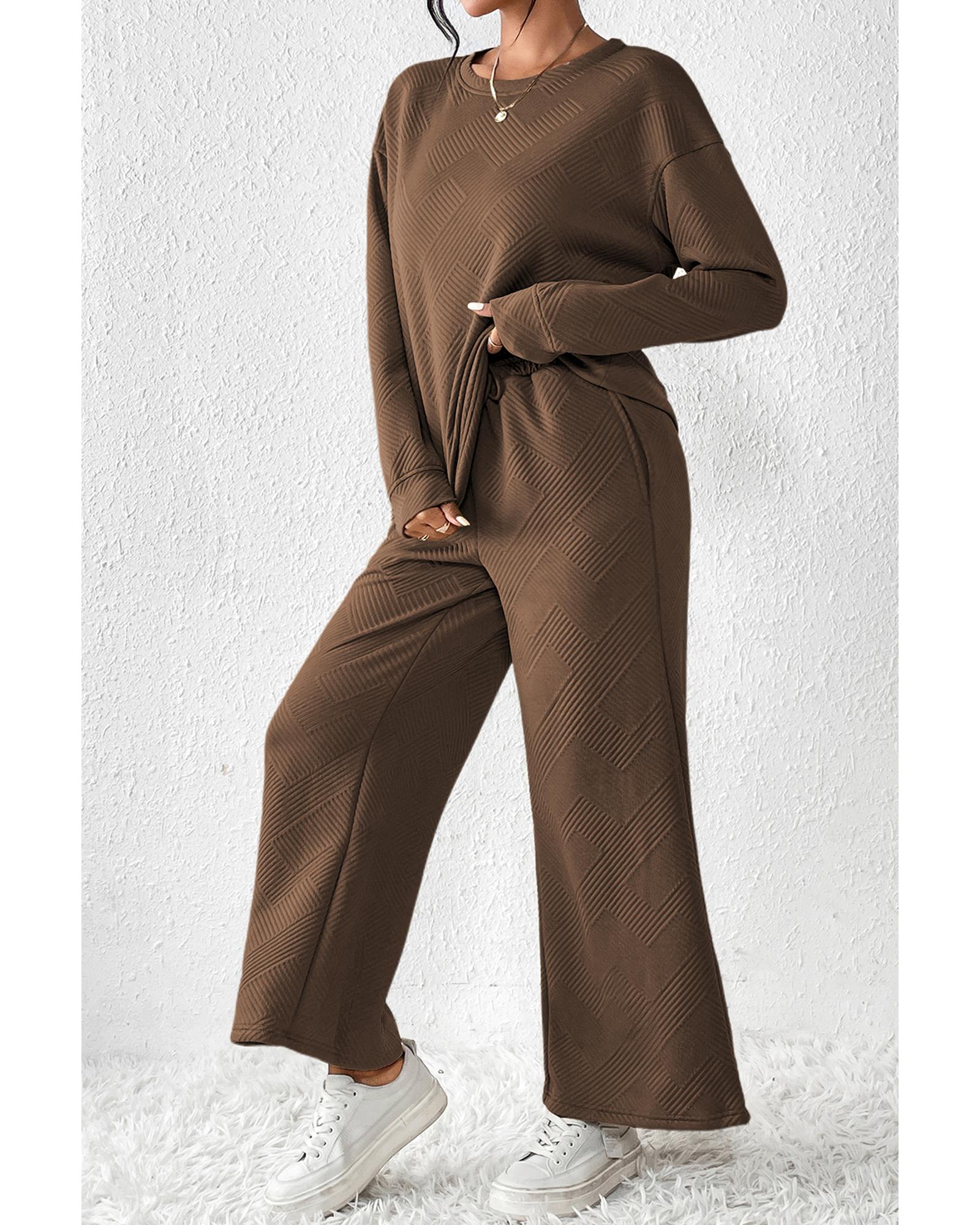 Dark Brown Ultra Loose Textured 2pcs Slouchy Outfit - L 5
