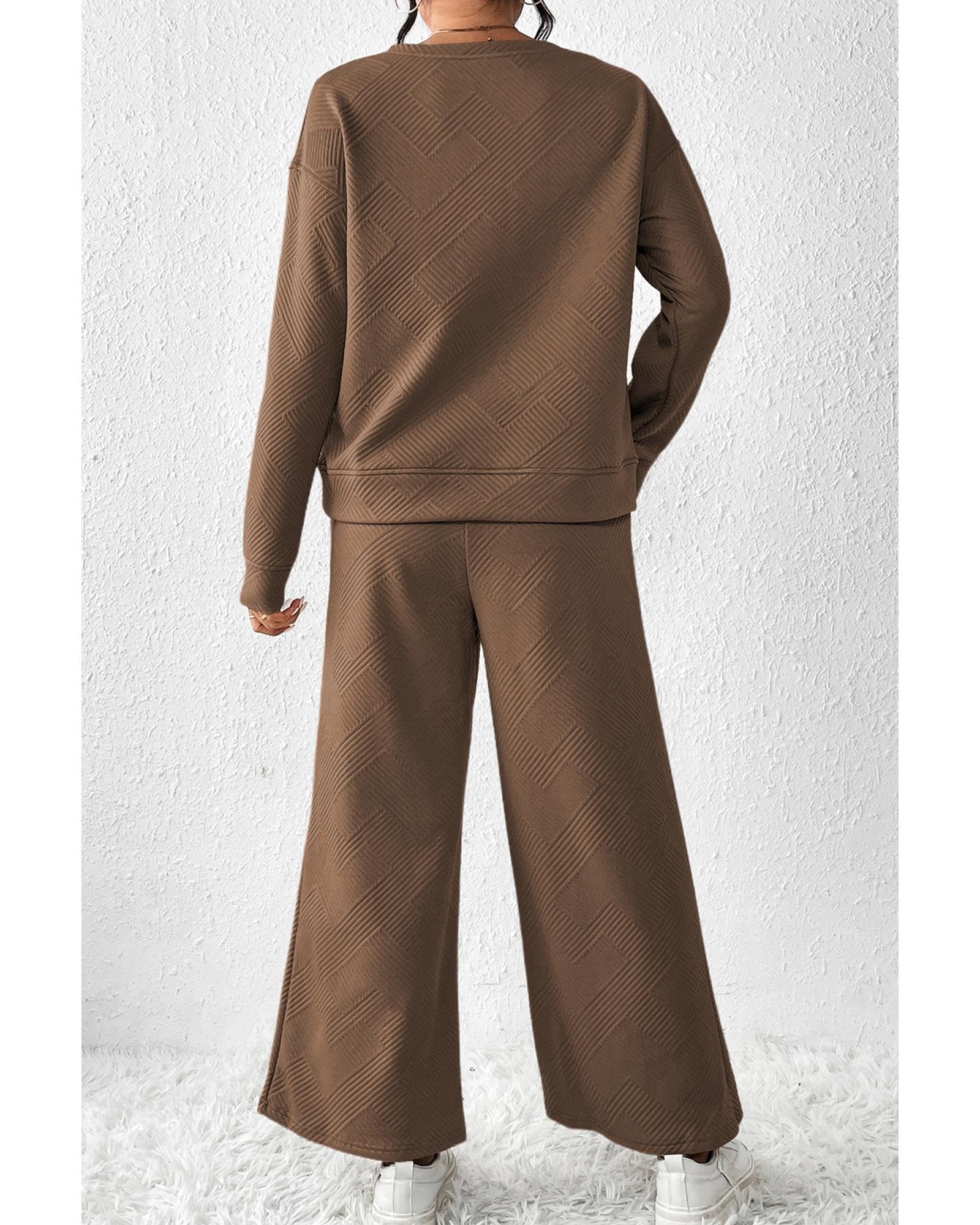 Dark Brown Ultra Loose Textured 2pcs Slouchy Outfit - L 7