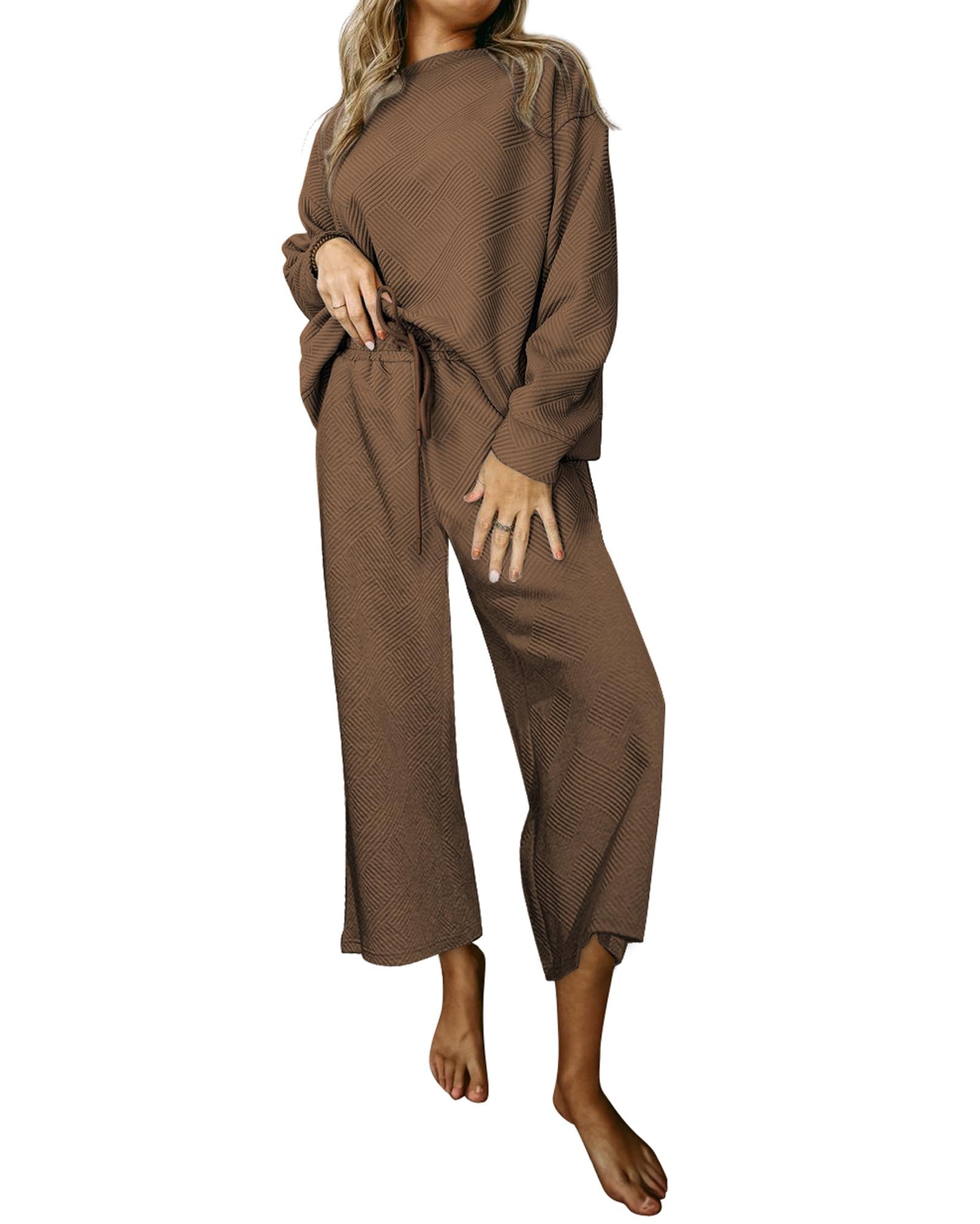 Dark Brown Ultra Loose Textured 2pcs Slouchy Outfit - S
