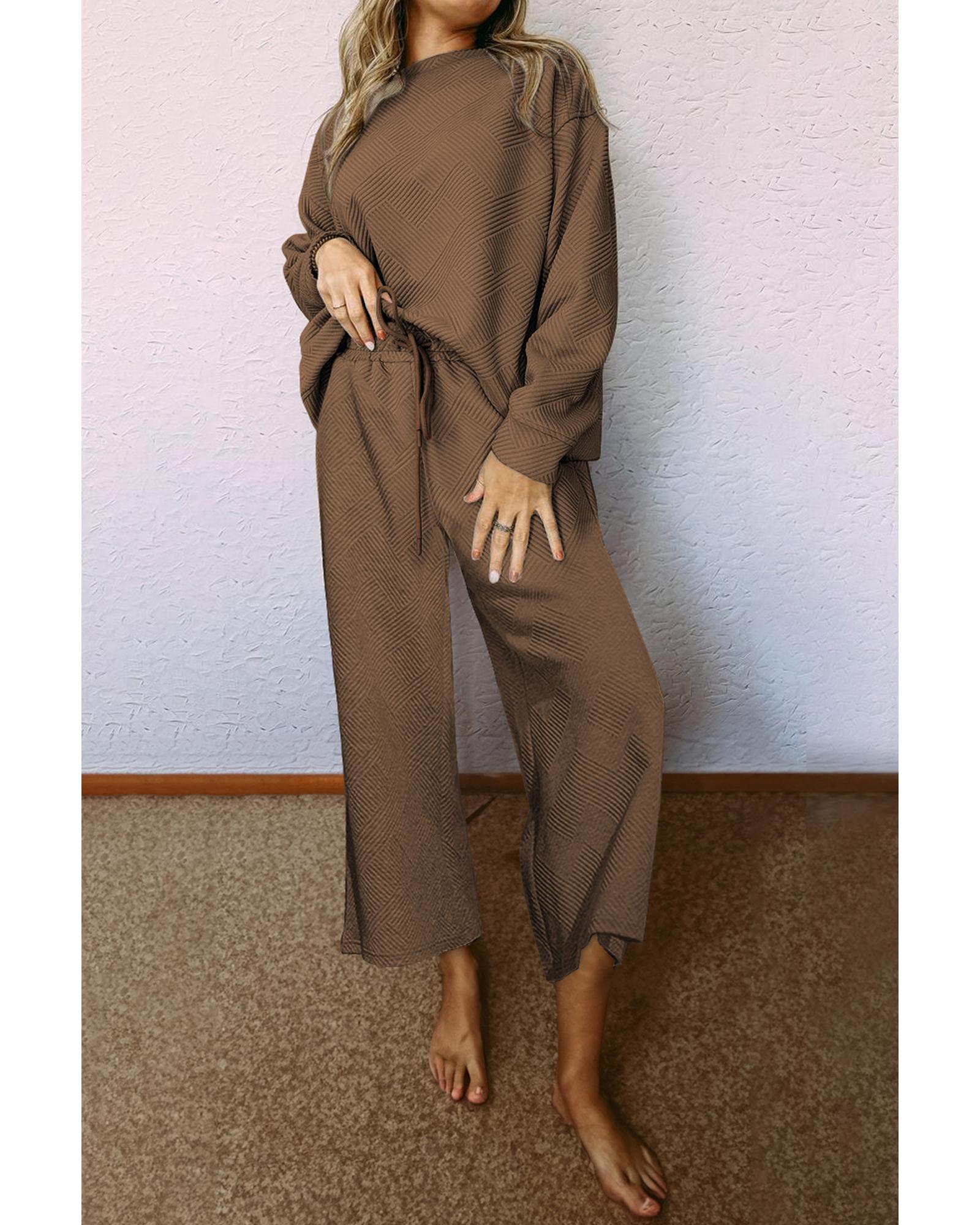 Dark Brown Ultra Loose Textured 2pcs Slouchy Outfit - XL 3