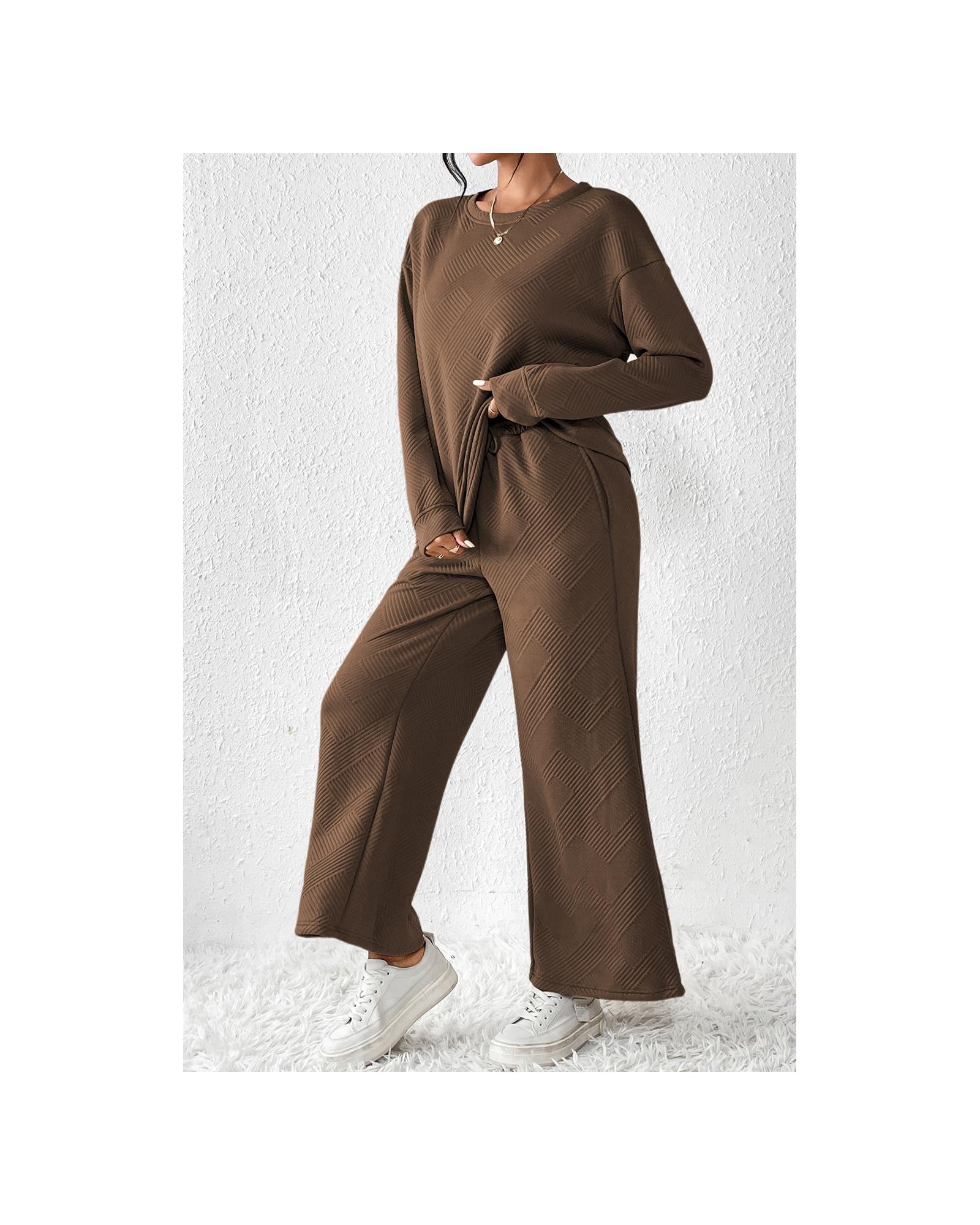 Dark Brown Ultra Loose Textured 2pcs Slouchy Outfit - XL 4