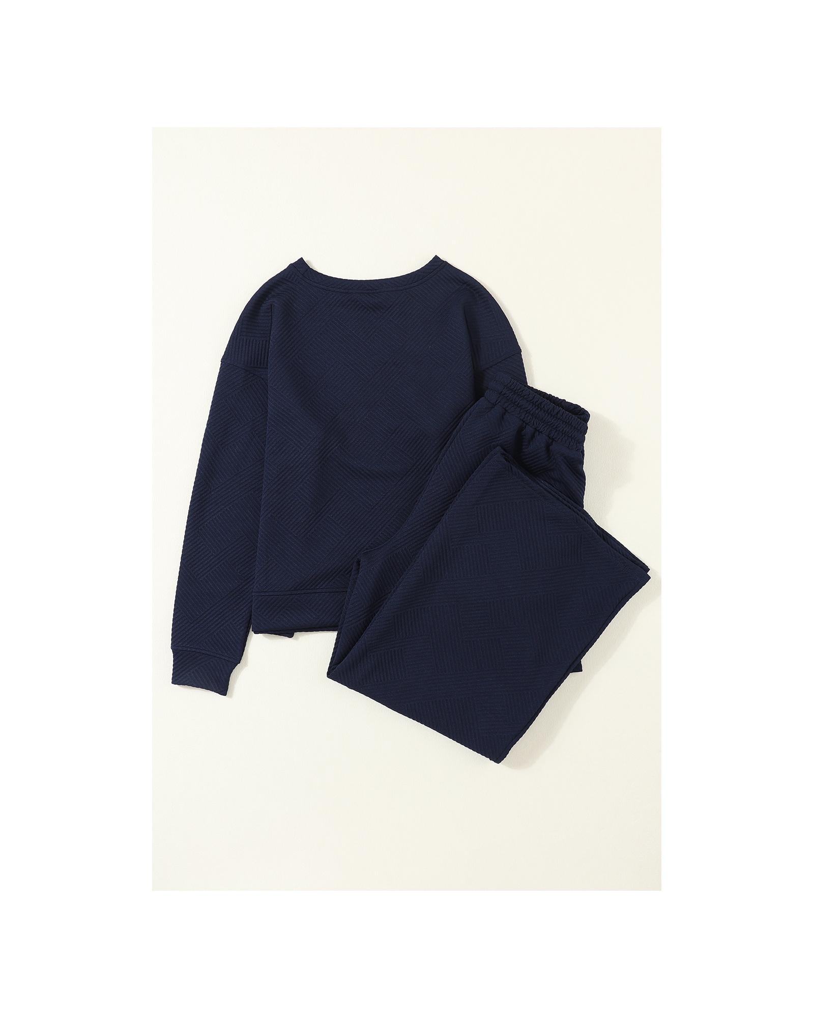 Navy Blue Ultra Loose Textured 2pcs Slouchy Outfit - L 6