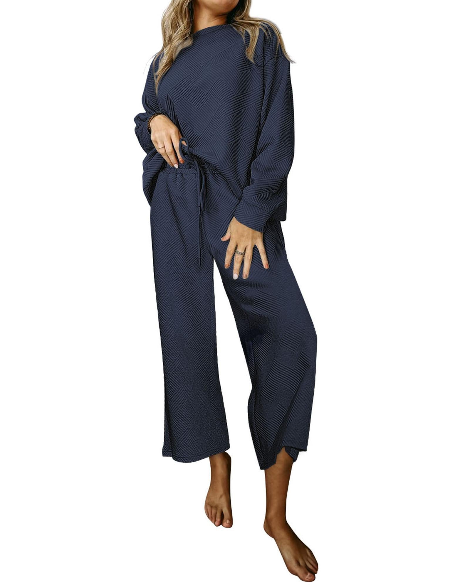 Navy Blue Ultra Loose Textured 2pcs Slouchy Outfit - M