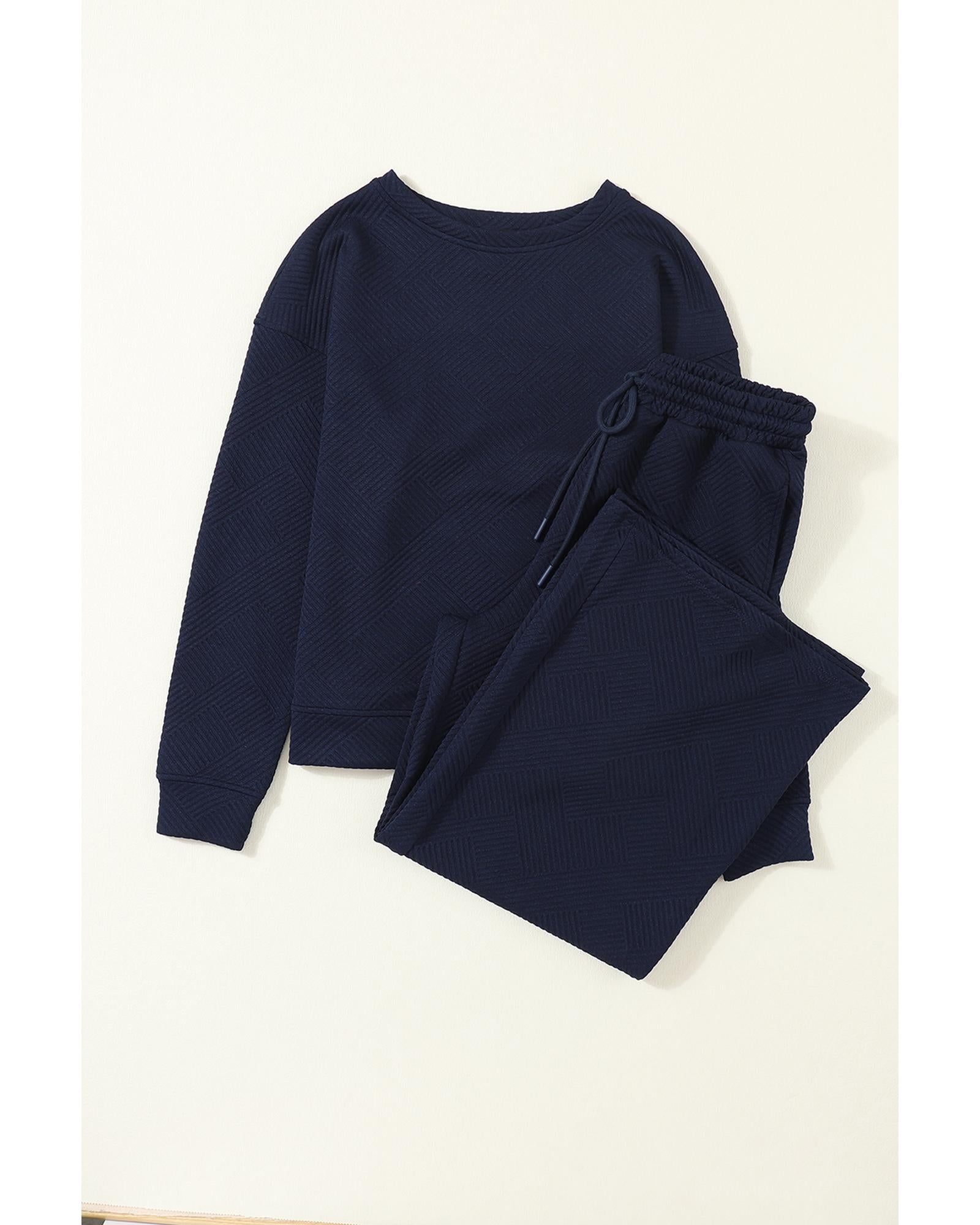 Navy Blue Ultra Loose Textured 2pcs Slouchy Outfit - M 7