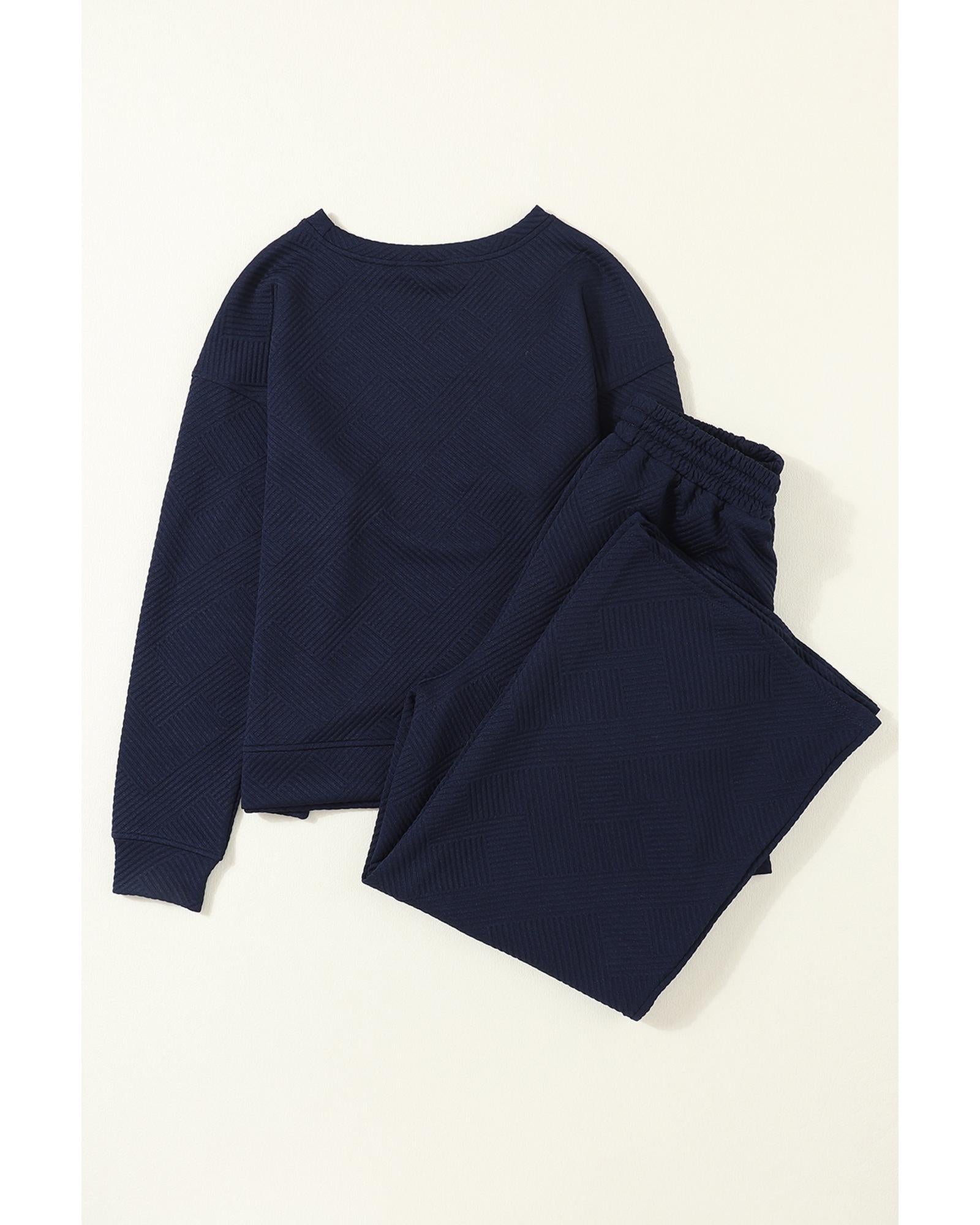 Navy Blue Ultra Loose Textured 2pcs Slouchy Outfit - XL 5