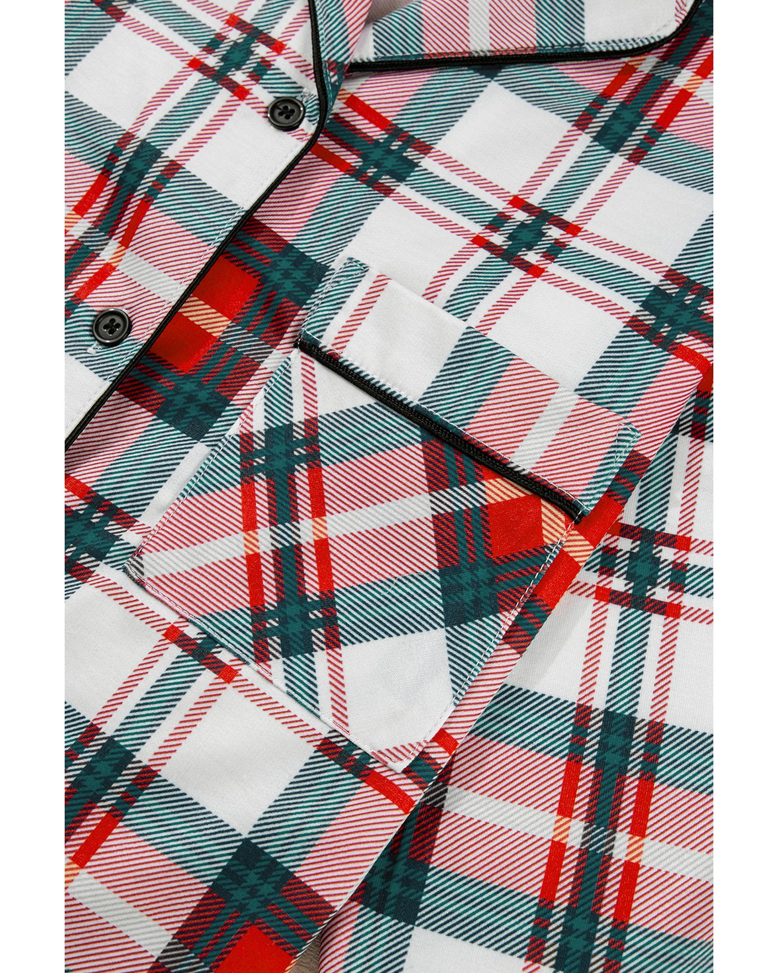 Red Christmas Plaid Print Two Piece Long Sleeve Pajamas Set - M 8