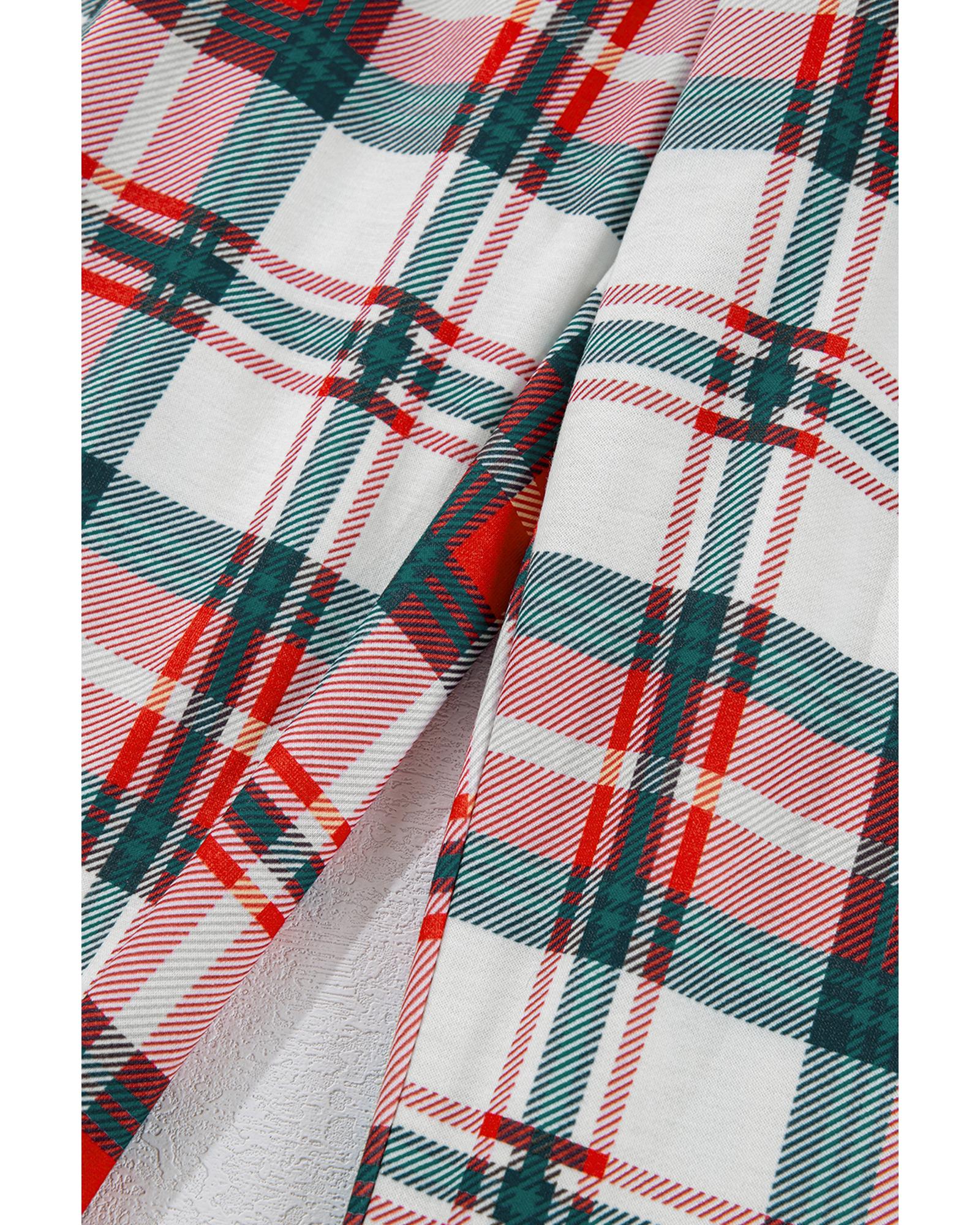 Red Christmas Plaid Print Two Piece Long Sleeve Pajamas Set - XL 6