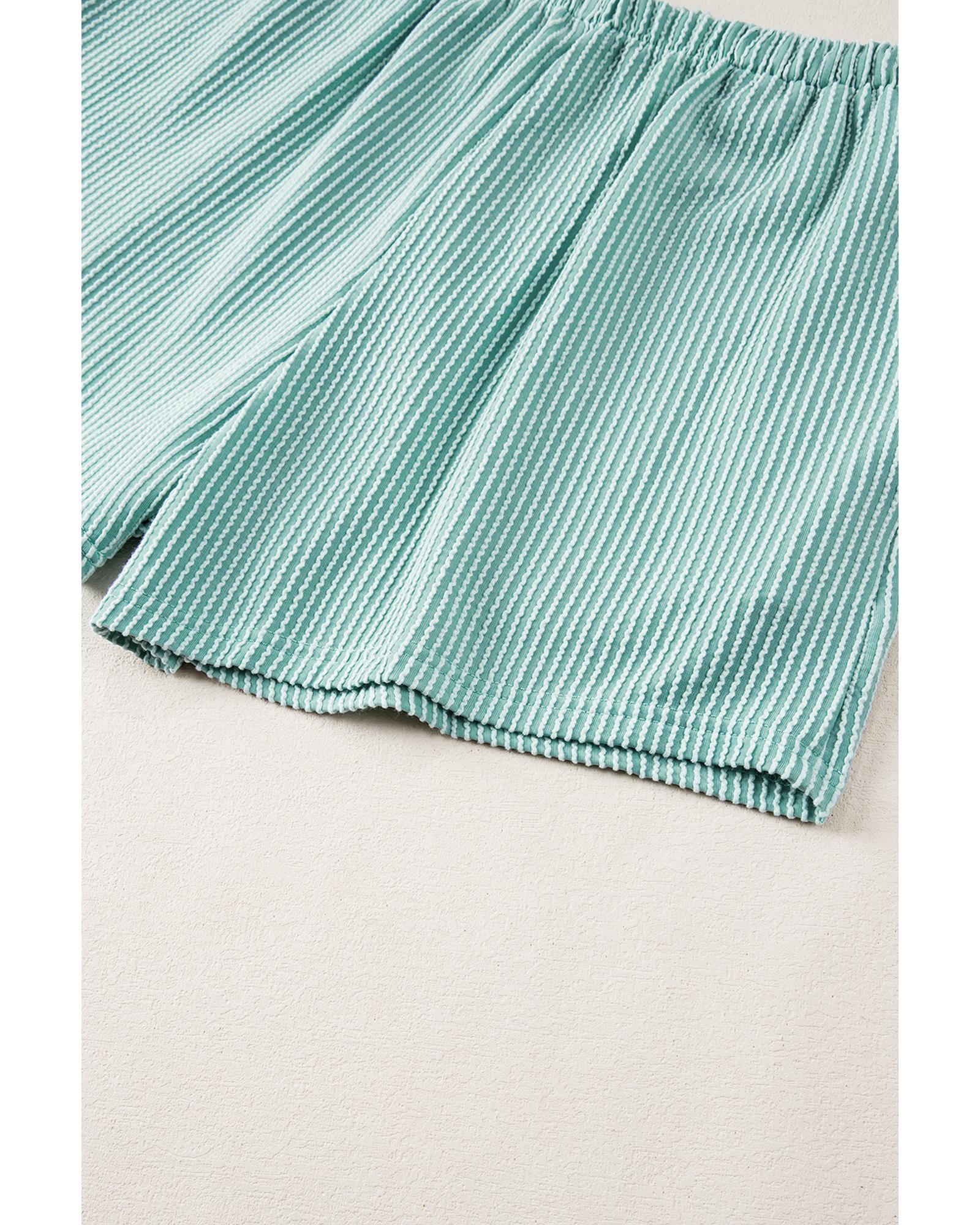 Iceland Blue Ribbed Textured Knit Loose Fit Tee and Shorts Set - L 6