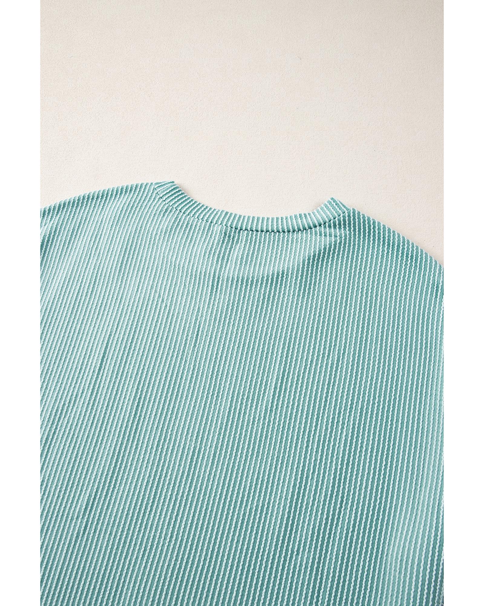 Iceland Blue Ribbed Textured Knit Loose Fit Tee and Shorts Set - S 8