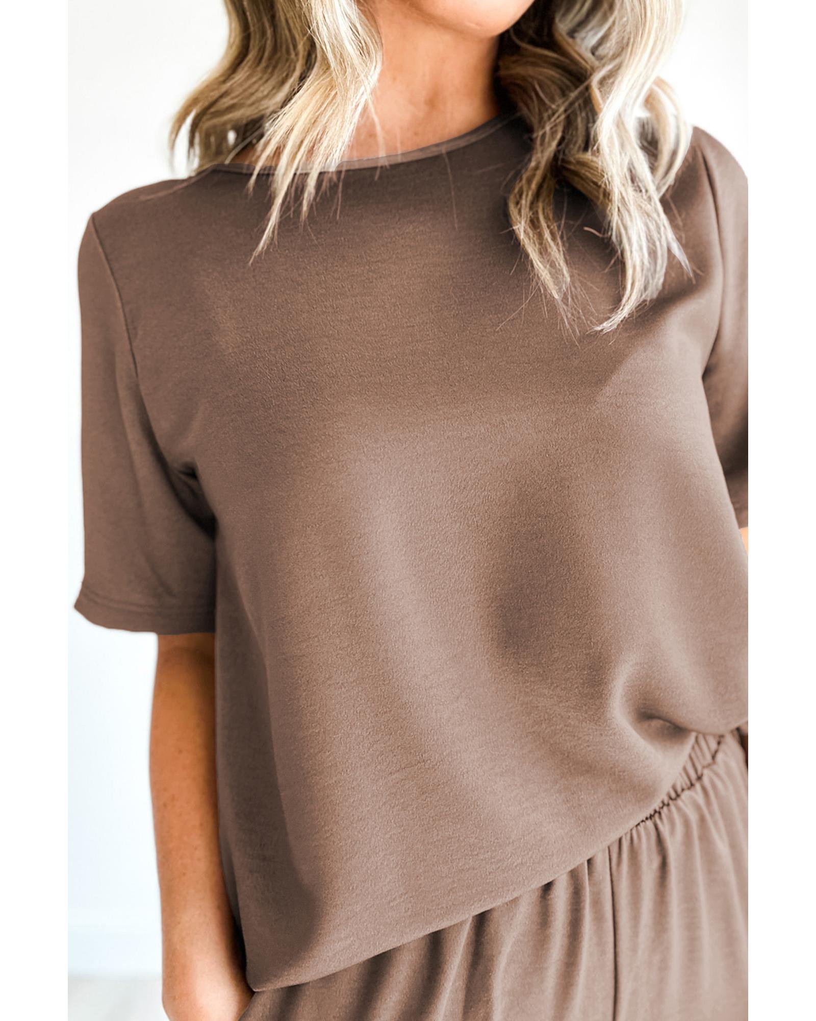 Smoke Gray Solid Color T Shirt 2pcs Wide Leg Pants Set - S 5