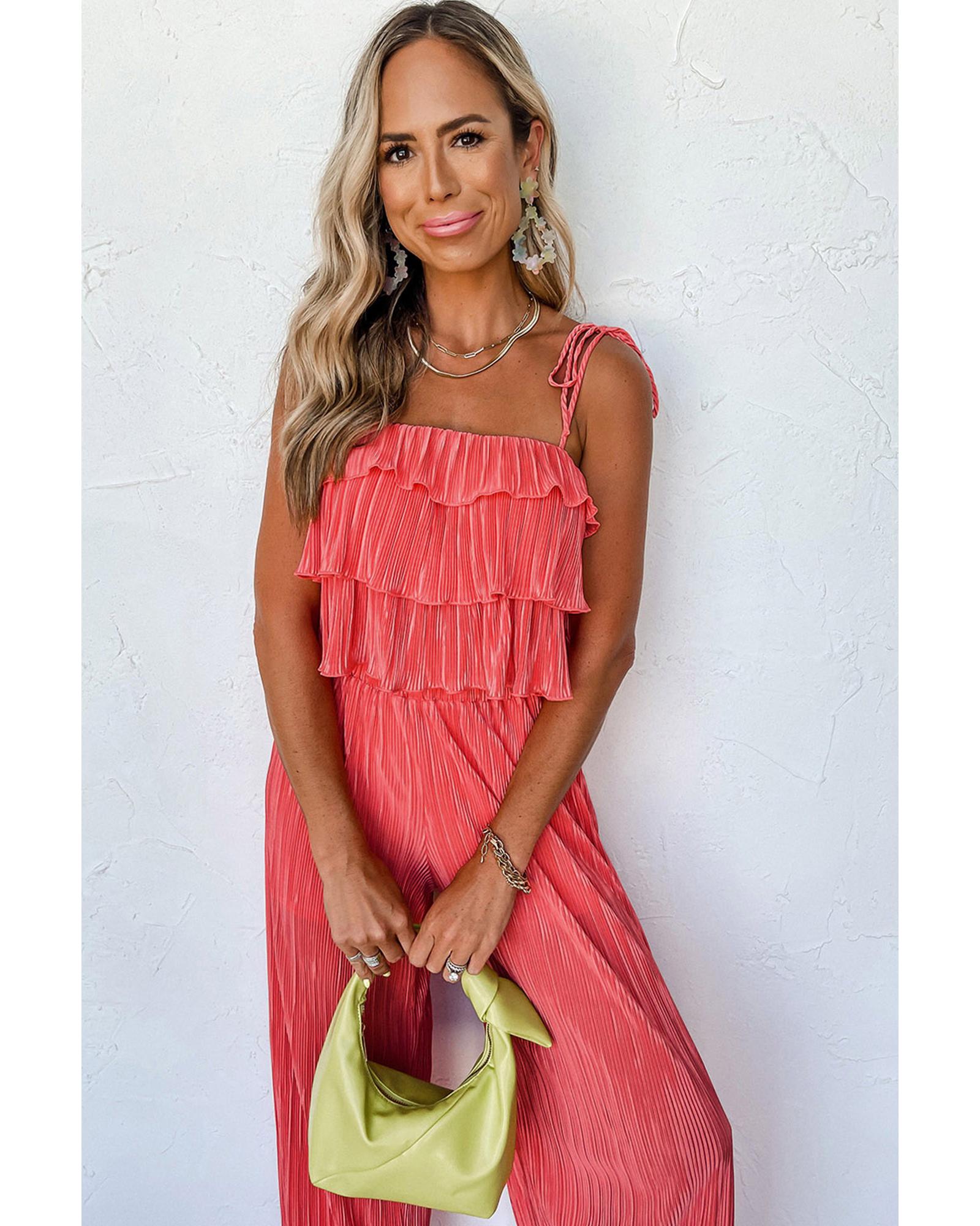 Pale Chestnut Ruffle Tiered Cami Pleated Wide Leg Pants Set - XL 6