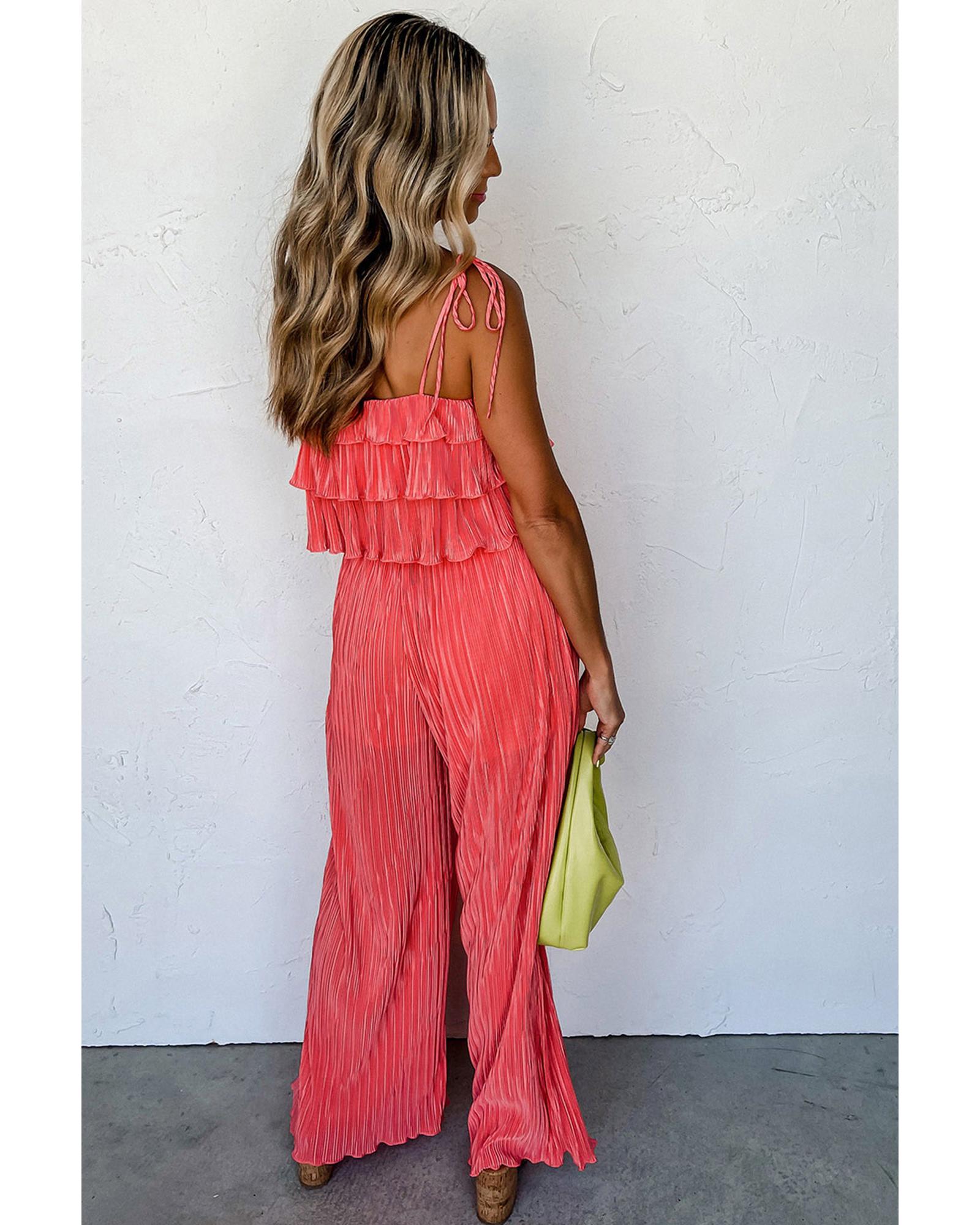 Pale Chestnut Ruffle Tiered Cami Pleated Wide Leg Pants Set - XL 8