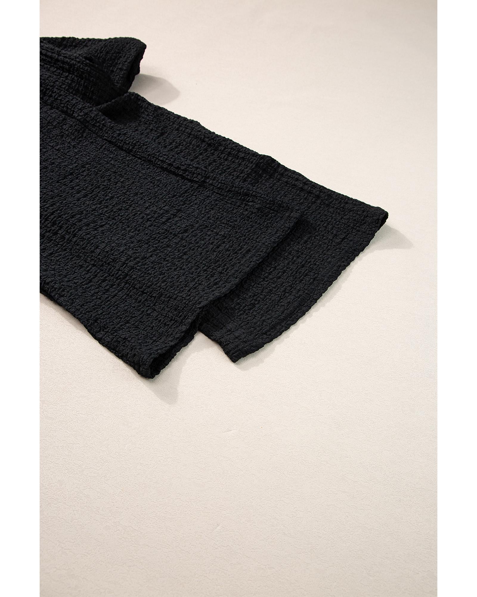 Black Crinkled U Neck Tank Top and Wide Leg Pants Set - XL 7