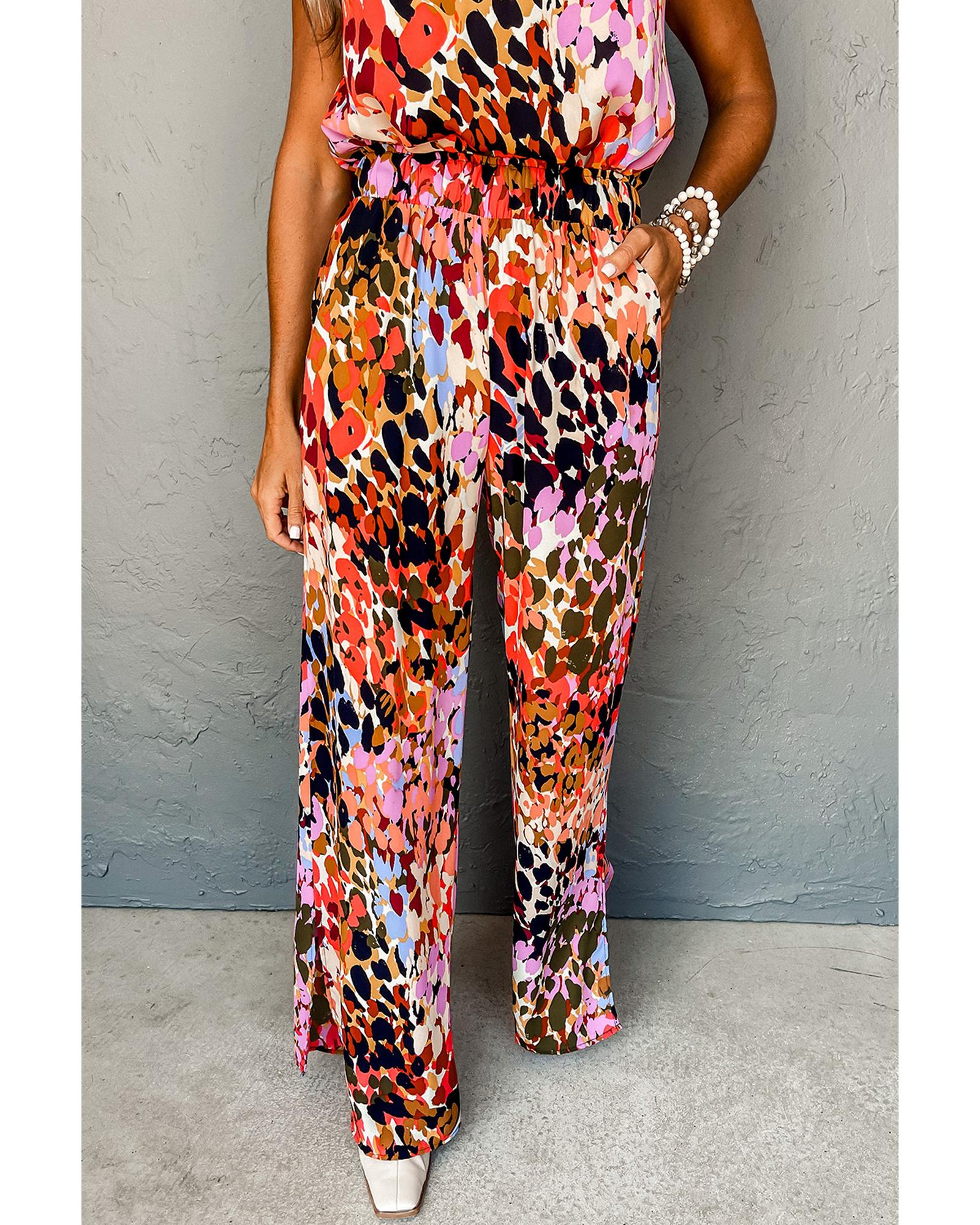 Black Multicolor Leopard Print Halter Tank Top and Pants Set - L 6