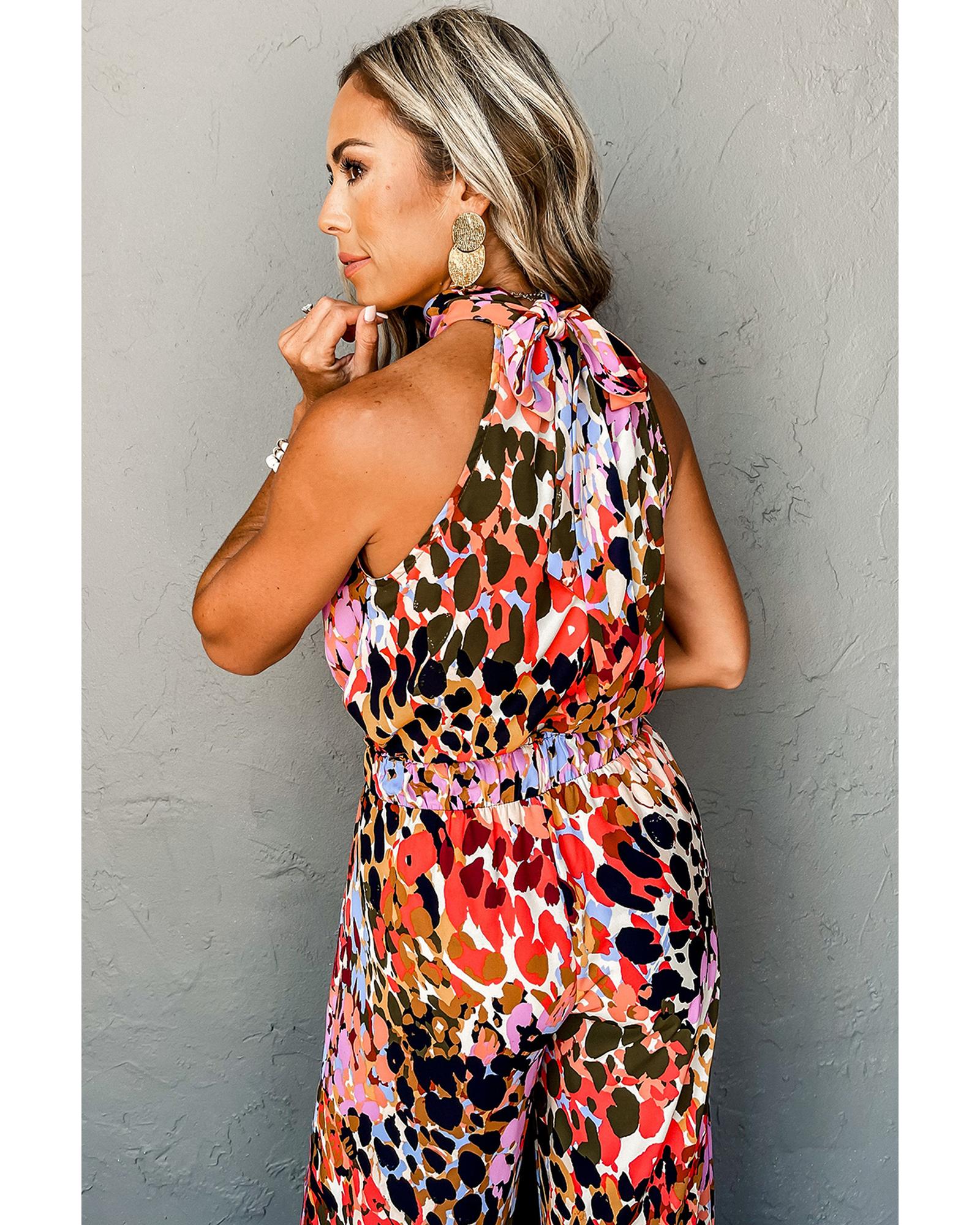 Black Multicolor Leopard Print Halter Tank Top and Pants Set - M 7