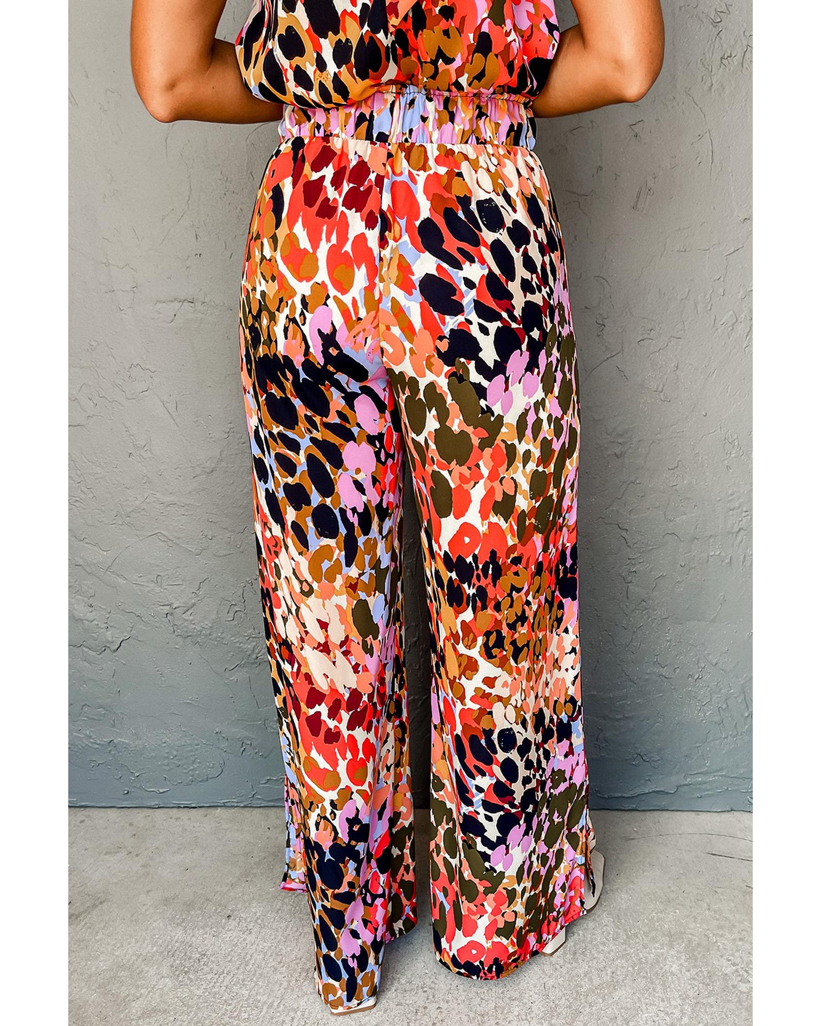 Black Multicolor Leopard Print Halter Tank Top and Pants Set - M 8
